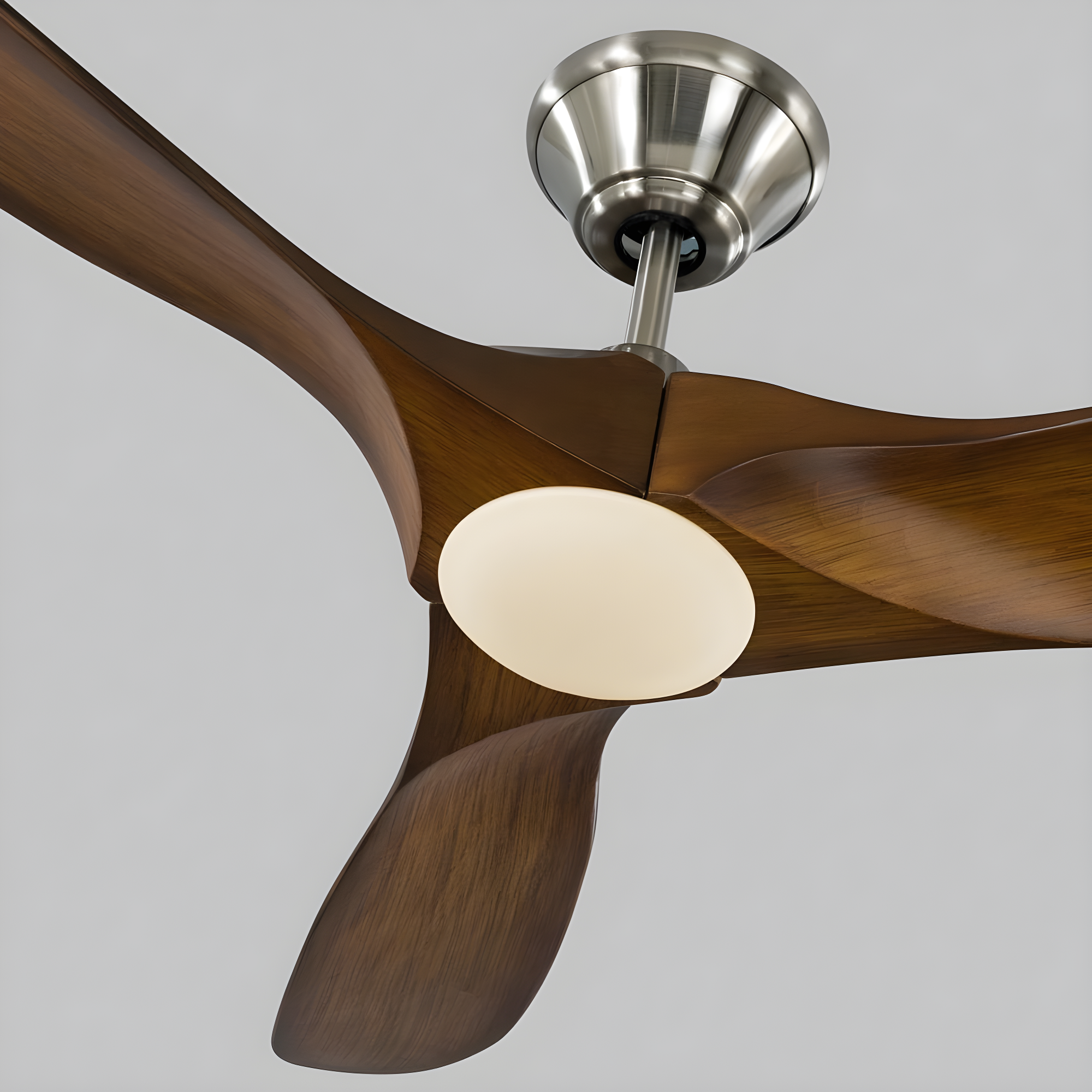 52-Inch Brushed Steel and Walnut LED Ceiling Fan
