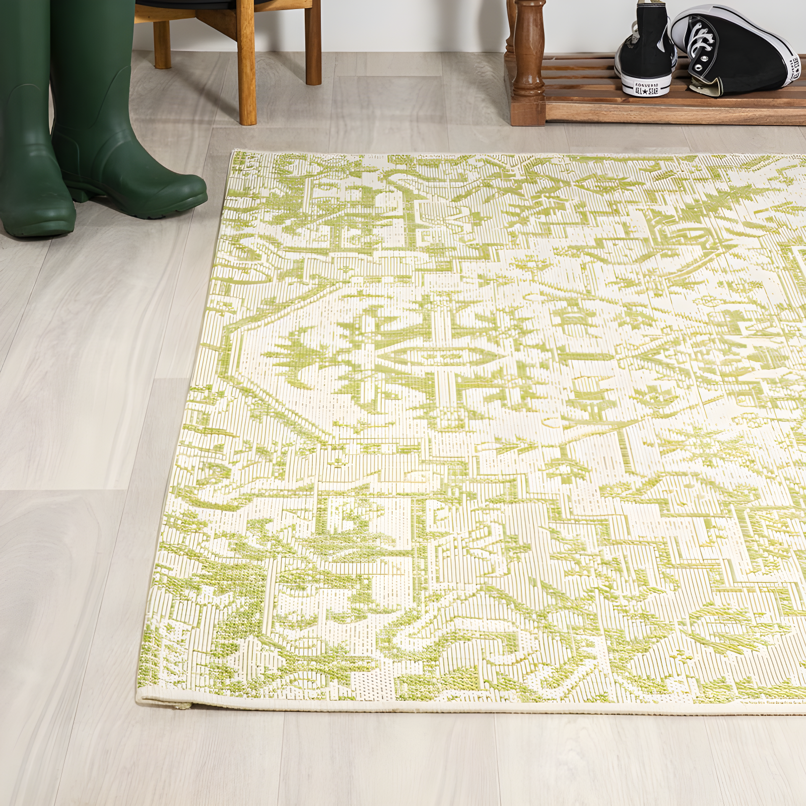 3' x 5' Estrella Bohemian Styled Medallion Textured Weave Indoor/Outdoor Area Rug, Cream/Green - JONATHAN Y