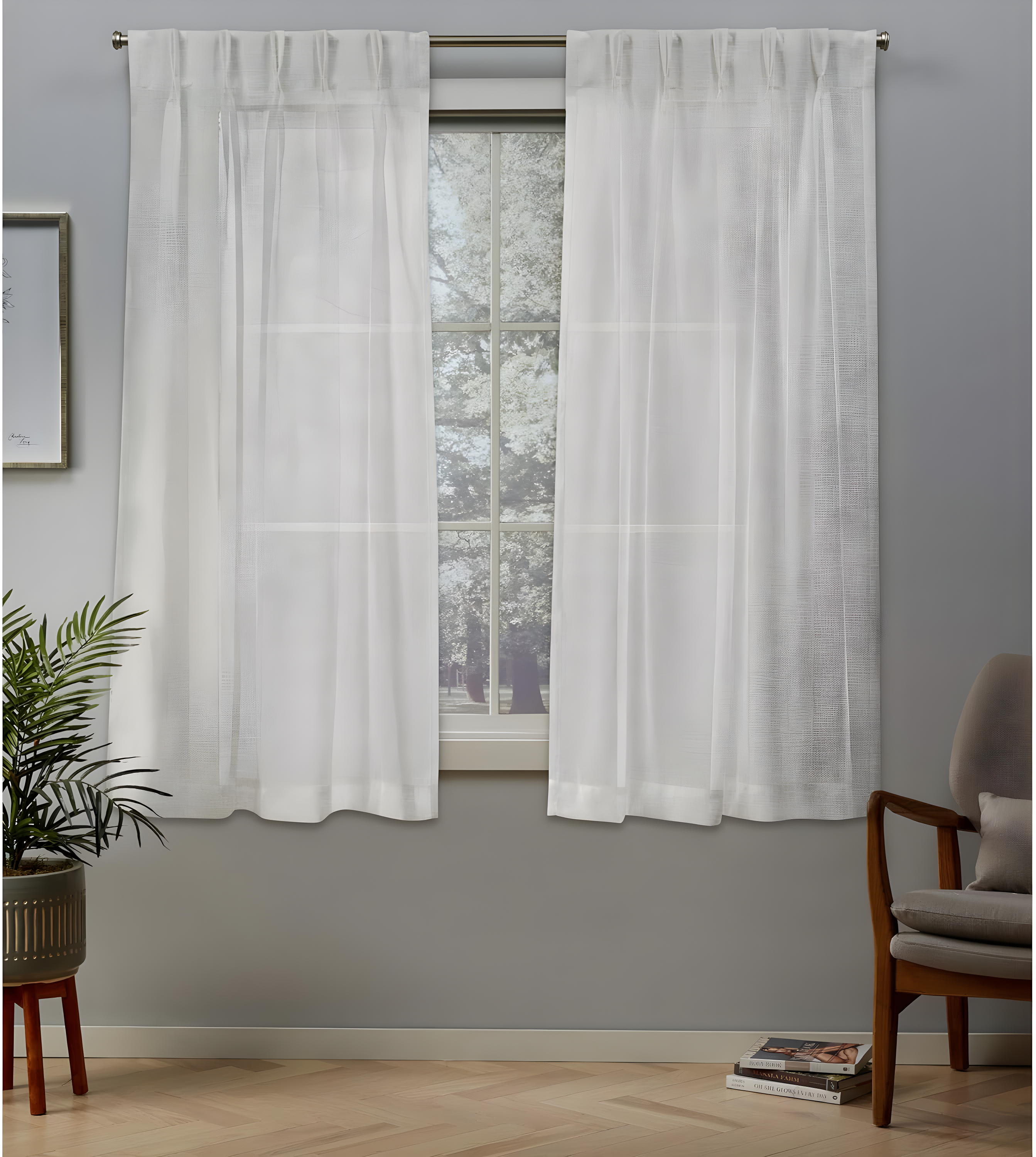 Set of 2 63"x30" Belgian Sheer Pinch Pleat Top Curtain Panel Ivory - Exclusive Home