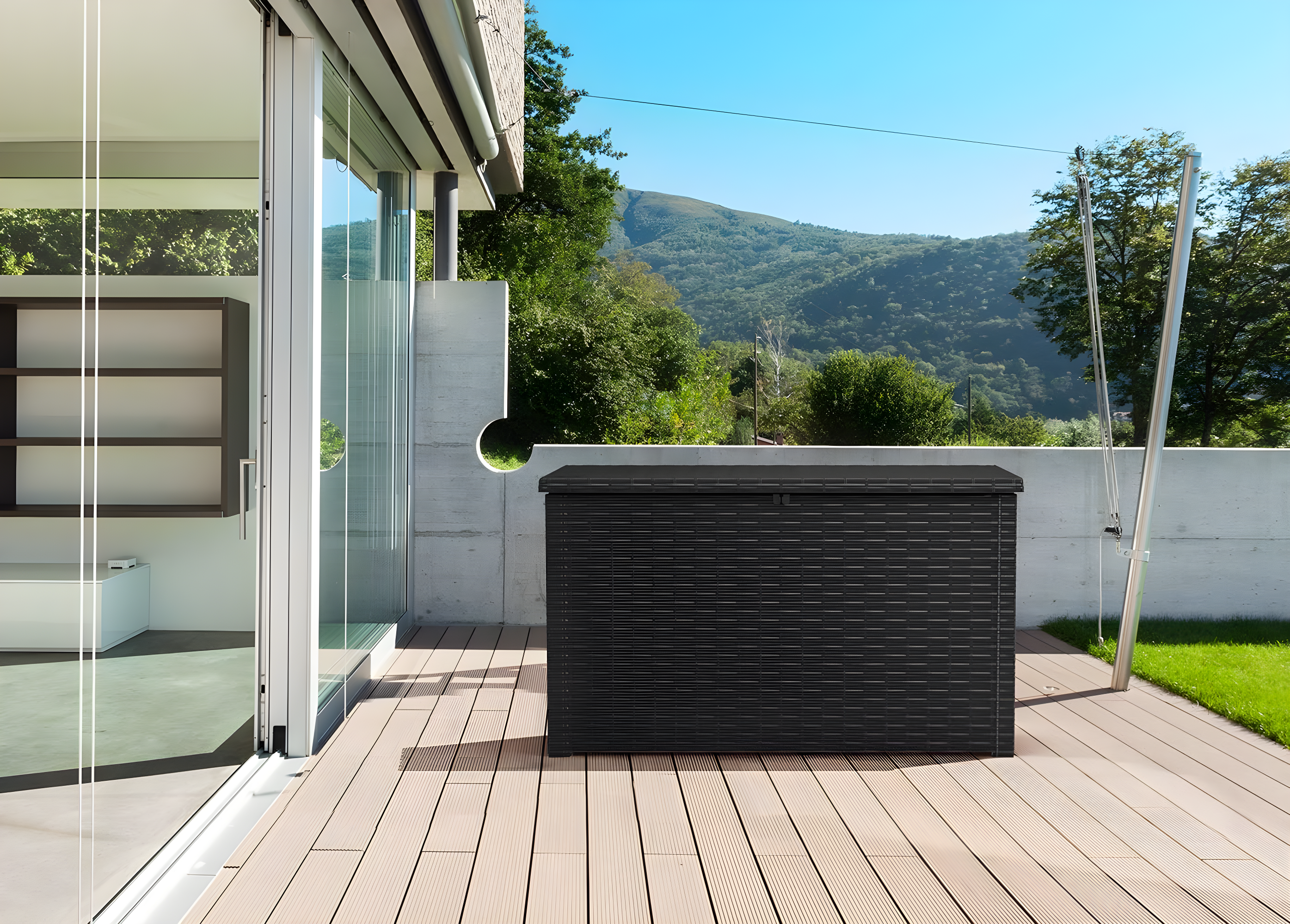 Keter Java XXL 230 Gallon Resin Rattan Look Large Outdoor Storage Deck Box for Patio Furniture Cushions, Pool Toys, and Garden Tools, Grey