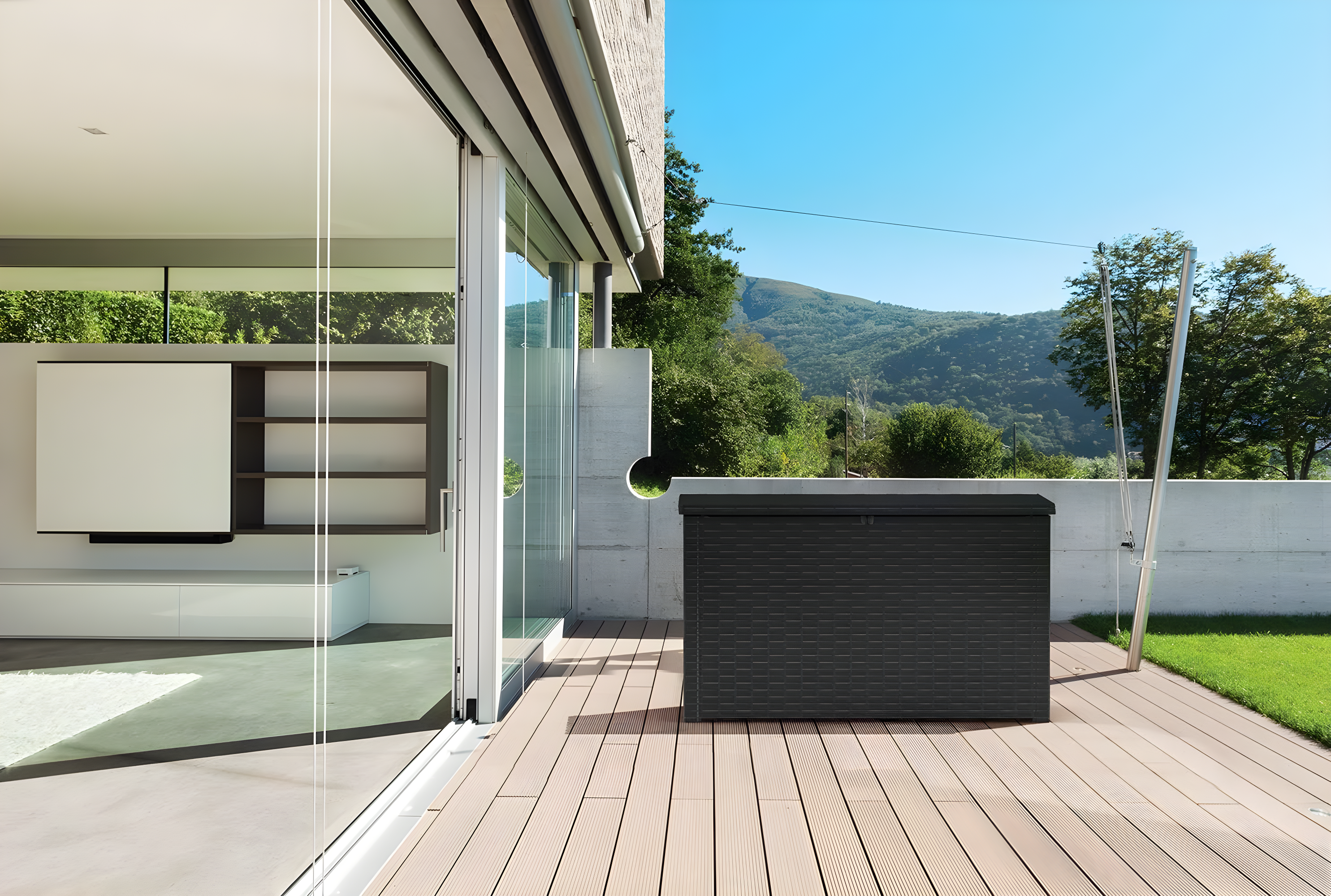 Keter Java XXL 230 Gallon Resin Rattan Look Large Outdoor Storage Deck Box for Patio Furniture Cushions, Pool Toys, and Garden Tools, Grey
