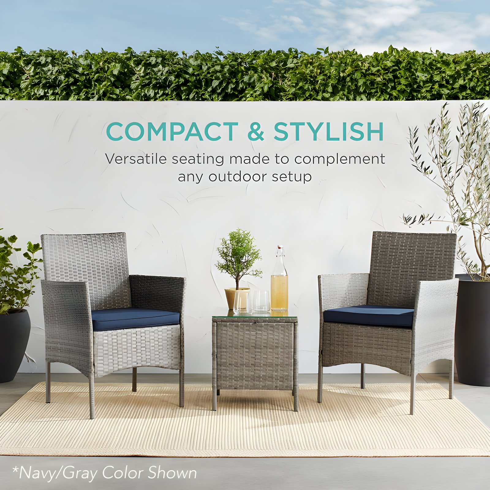 Best Choice Products 3-Piece Outdoor Wicker Conversation Patio Bistro Set, w/ 2 Chairs, Table - Natural/Ivory