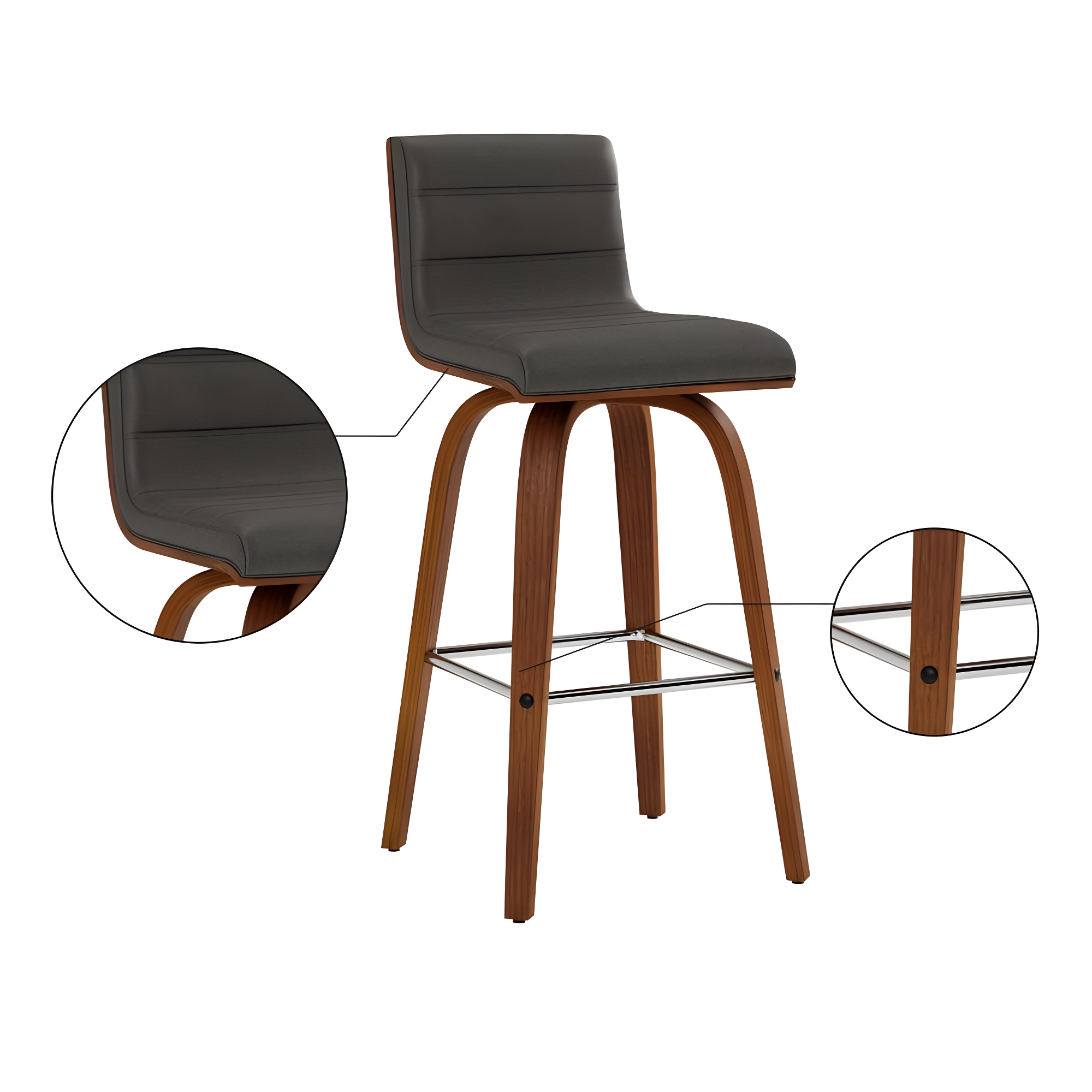Vienna 26" Swivel Counter Stool in Walnut Wood Finish with Gray Faux Leather
