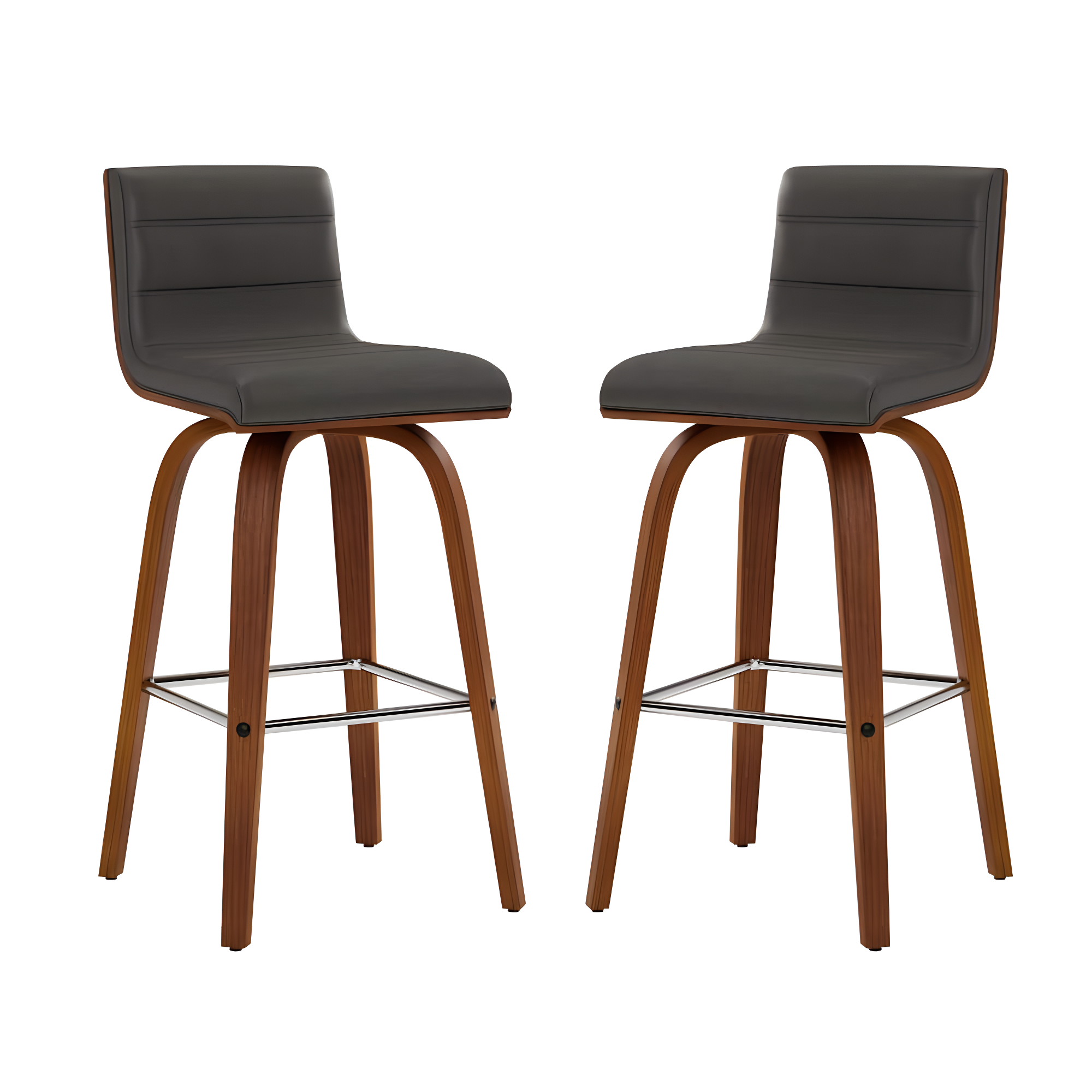 Vienna 26" Swivel Counter Stool in Walnut Wood Finish with Gray Faux Leather