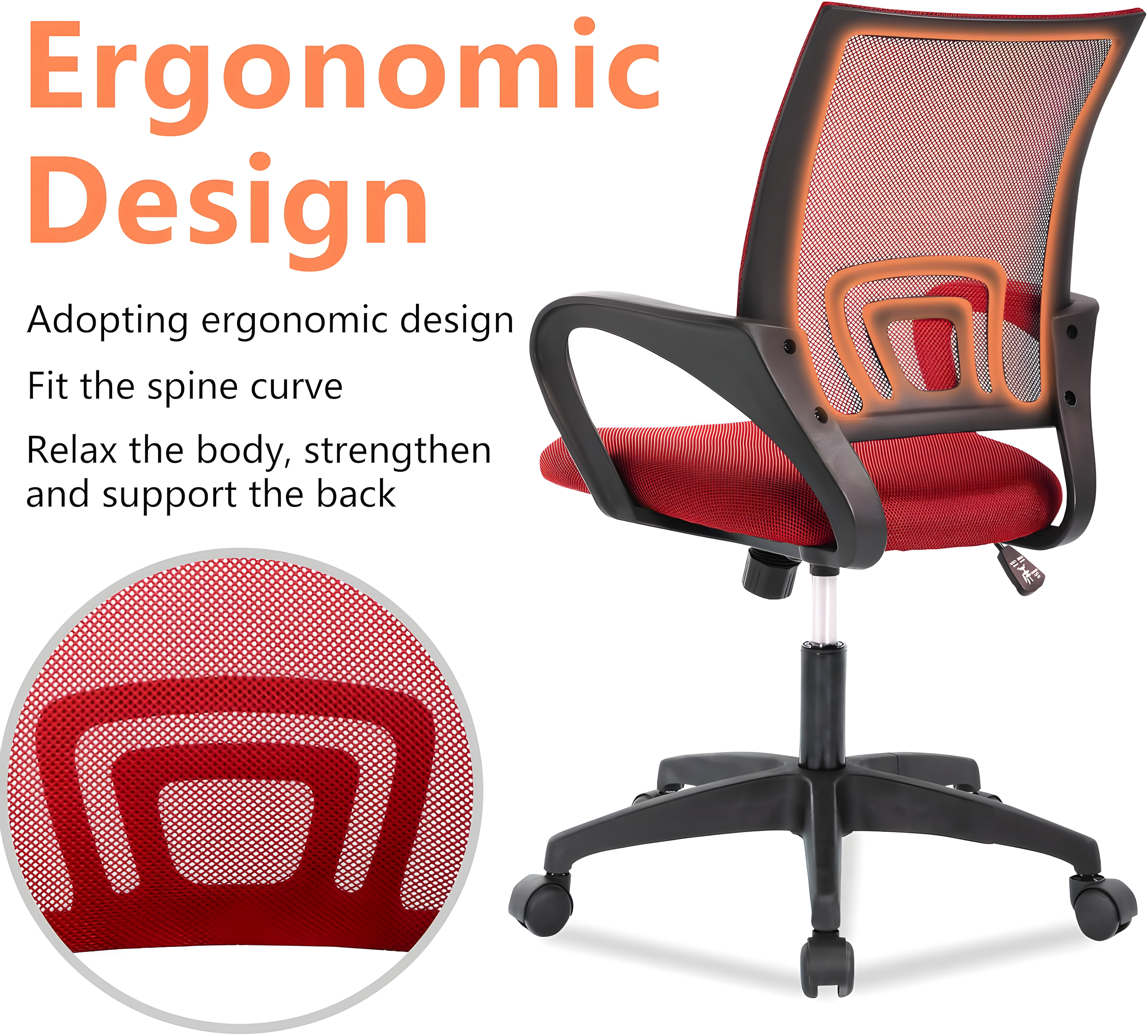 CL.HPAHKL Mesh Computer Chair Home Office Chair Ergonomic Office Chair with Lumbar Support and Armrests, Adjustable Middle Back Task Executive Chair Ladies Bedroom Rolling Swivel Chair