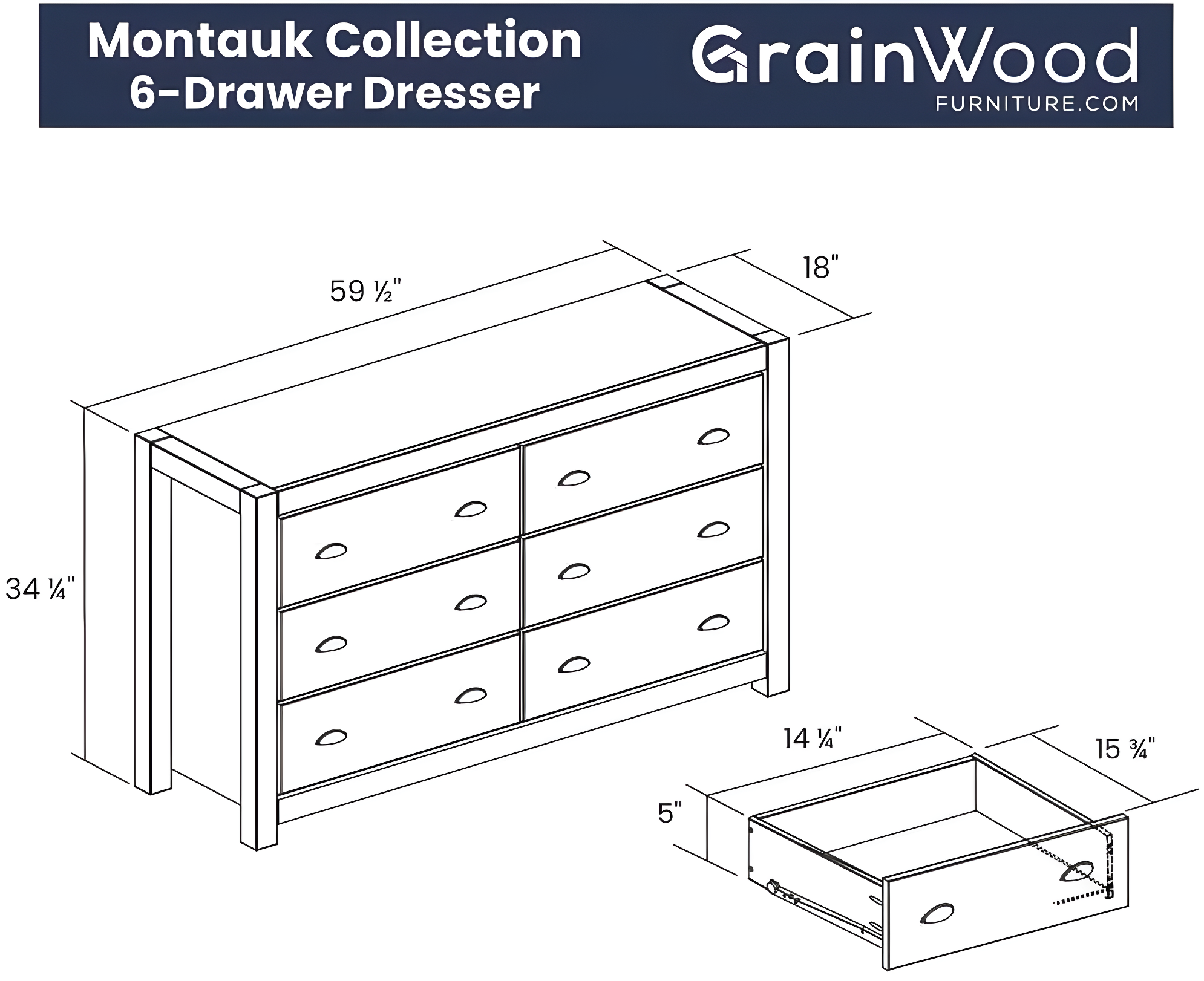 Montauk Solid Wood 59.5'' W 6 - Drawer Dresser