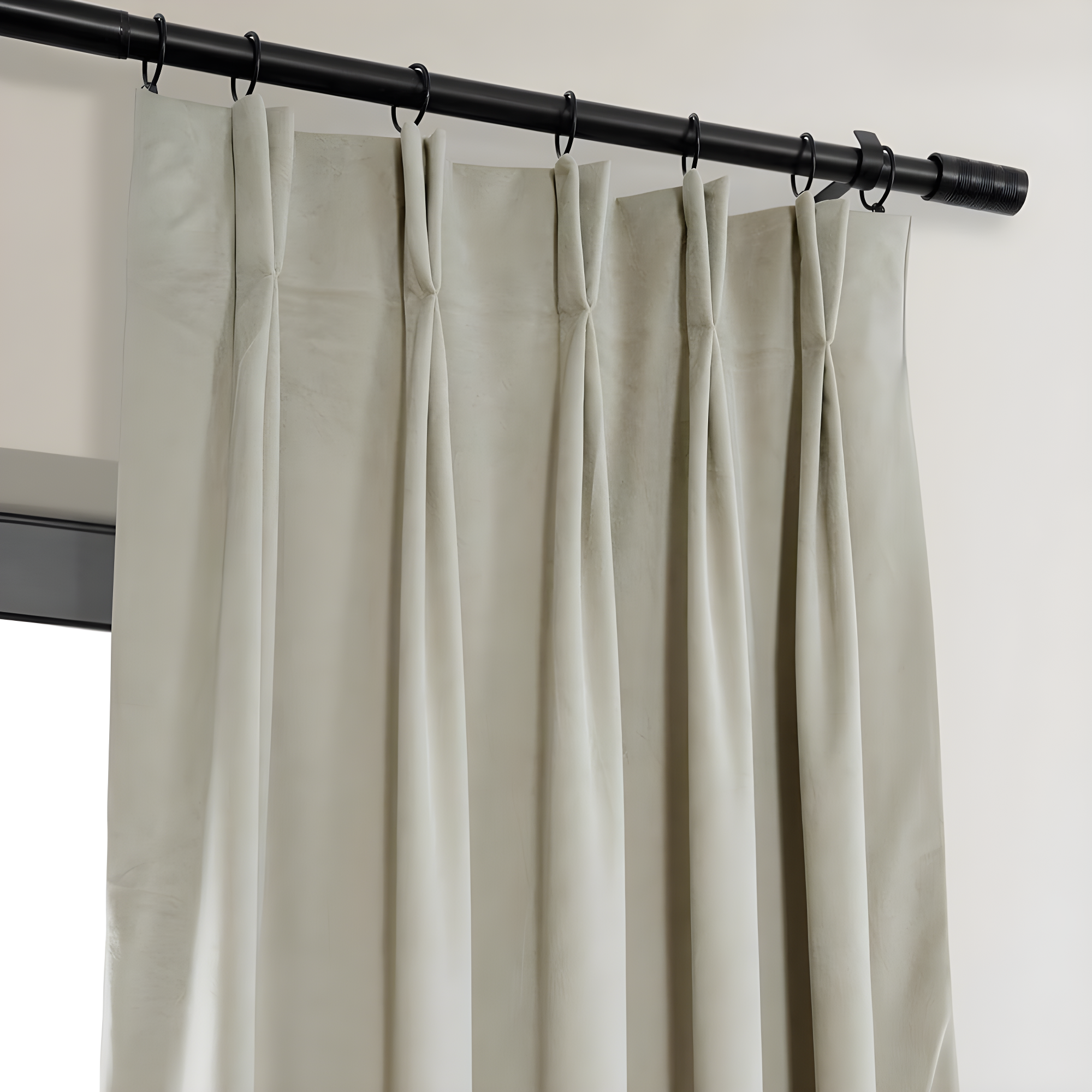 Exclusive Fabrics  Signature Pleated Blackout Velvet Curtain (1 Panel) Cool Beige 25 X 84 84 Inches