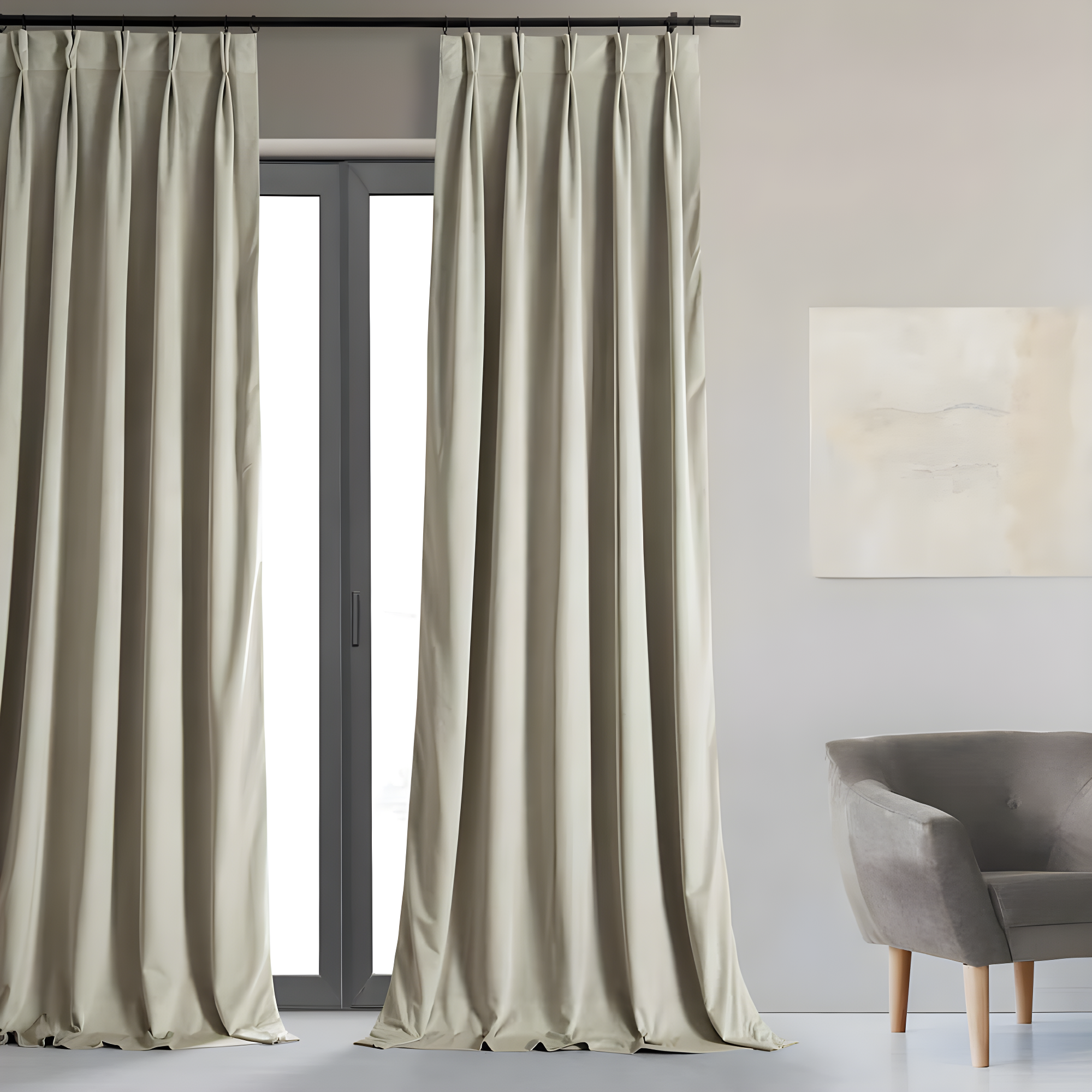 Exclusive Fabrics  Signature Pleated Blackout Velvet Curtain (1 Panel) Cool Beige 25 X 84 84 Inches