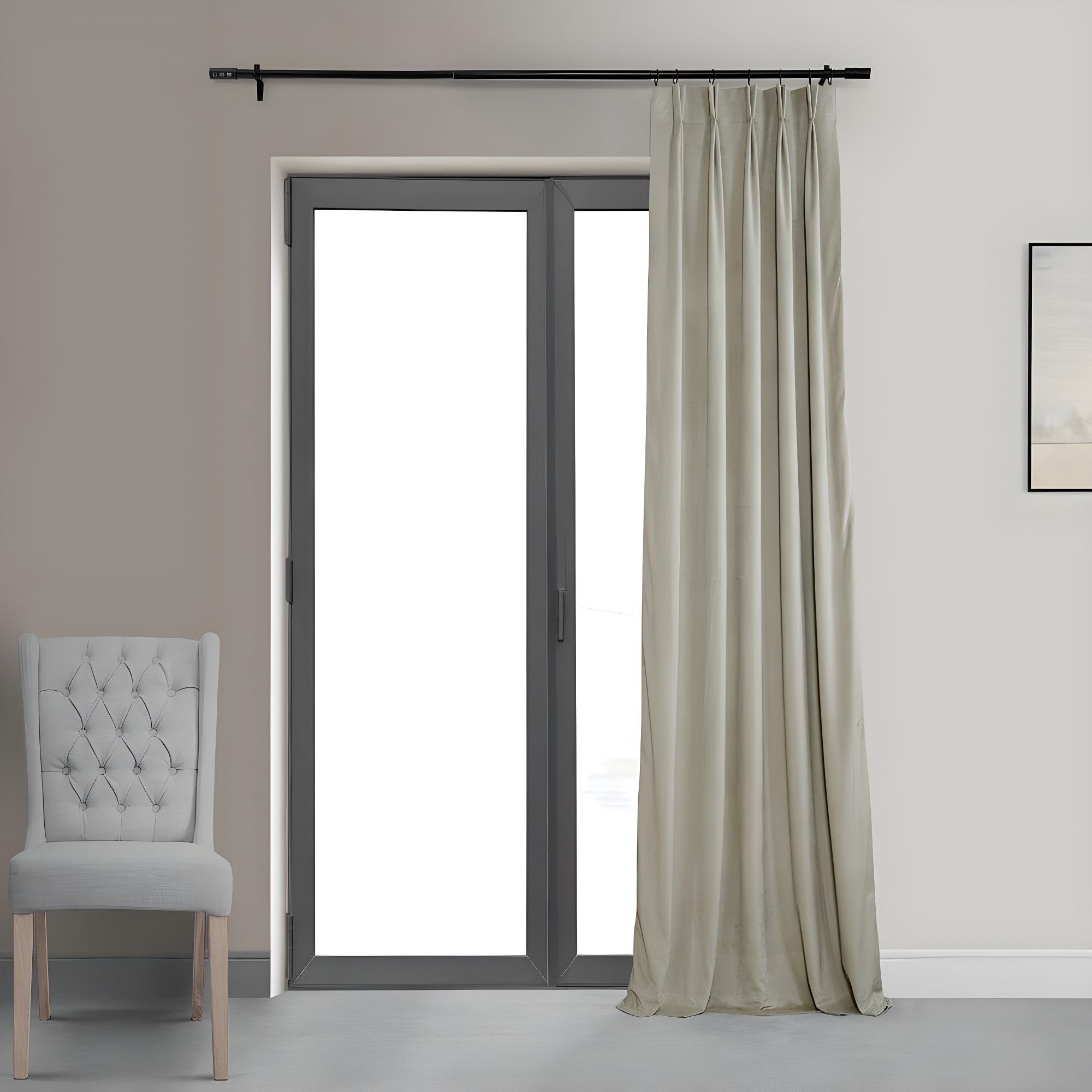 Exclusive Fabrics  Signature Pleated Blackout Velvet Curtain (1 Panel) Cool Beige 25 X 84 84 Inches
