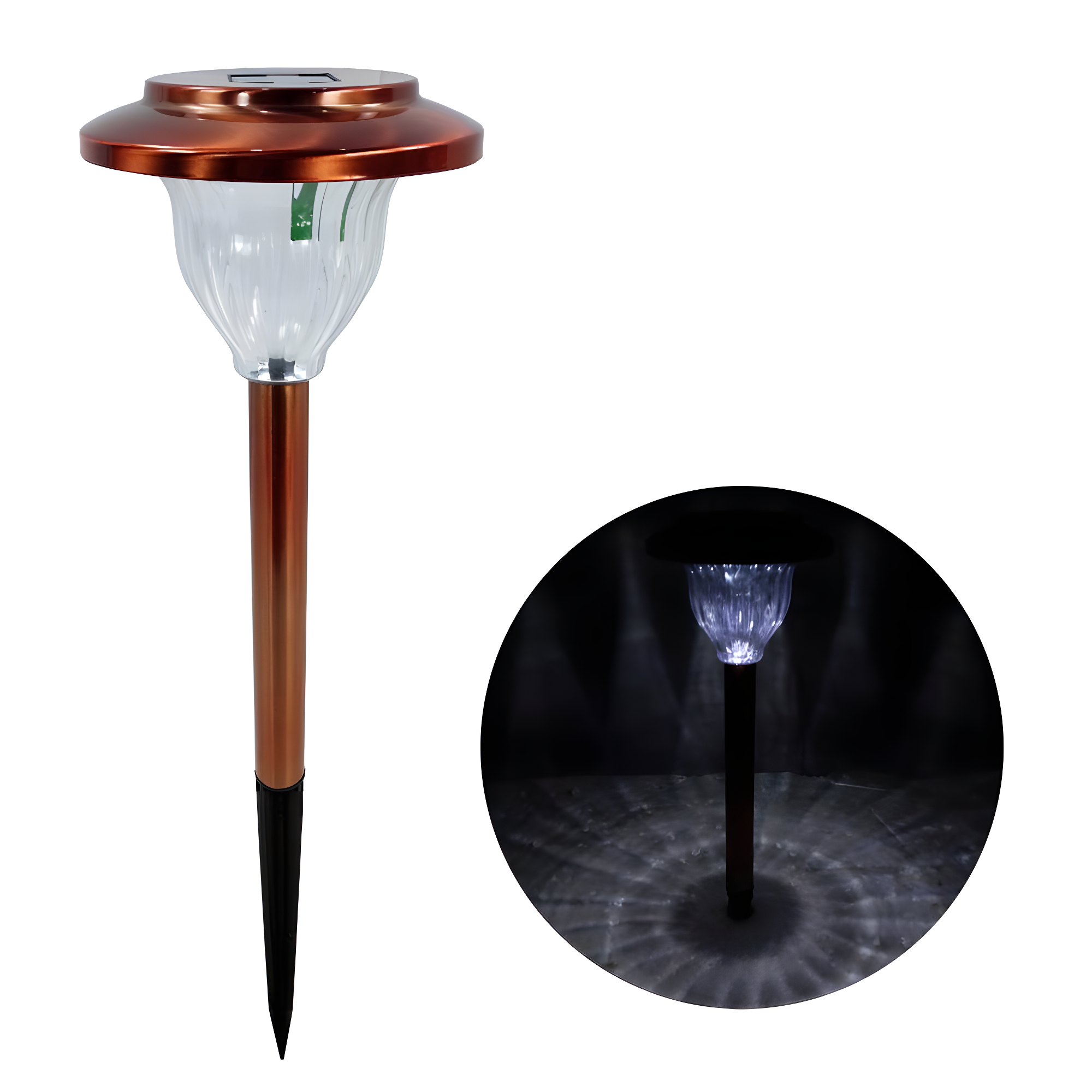 Alpine Corporation LBM174SLR-4 Solar Copper Stainless Steel Pathway LED Lights, 15" H, Bronze, Set of 4