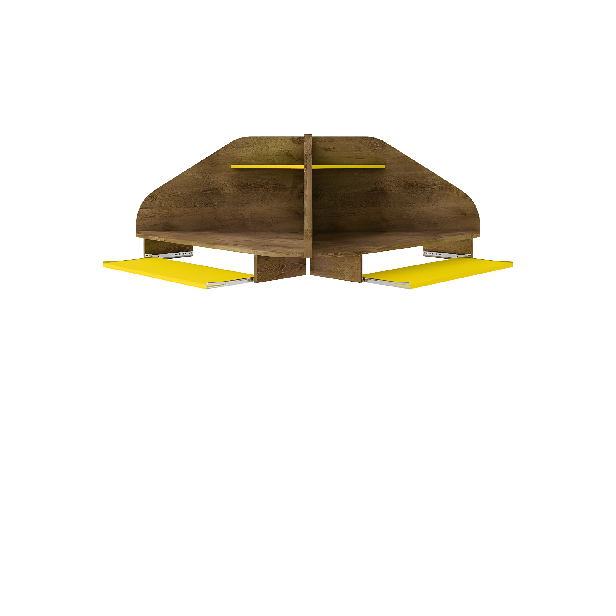 Bradley Floating Corner Desk with Keyboard Shelf in Rustic Brown and Yellow