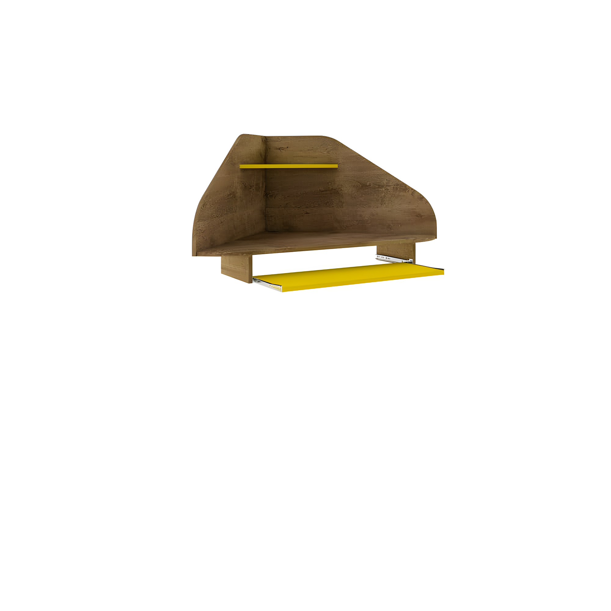 Bradley Floating Corner Desk with Keyboard Shelf in Rustic Brown and Yellow