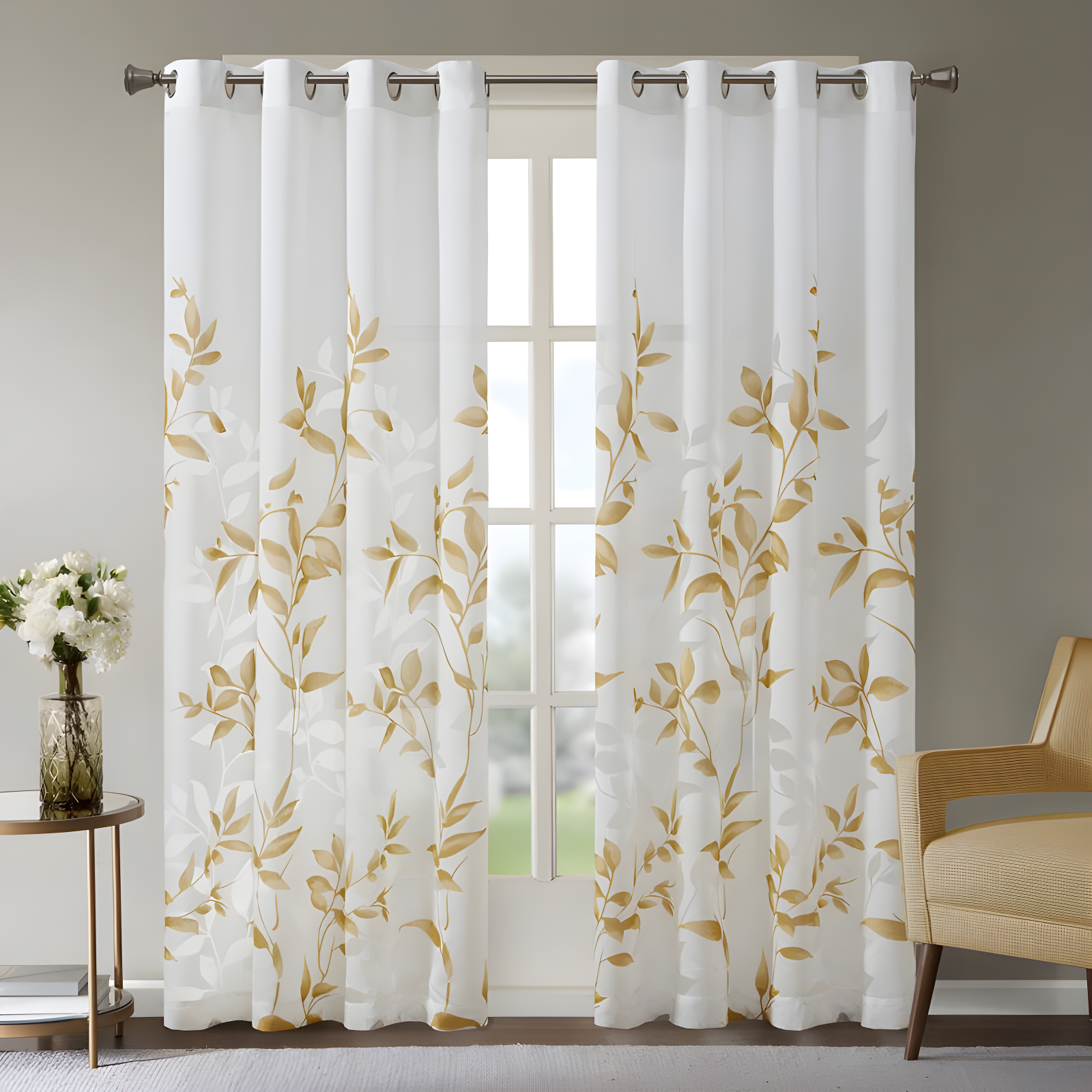 Madison Park Cecily Floral Printed Burnout Sheer Grommet Single Curtain Panel