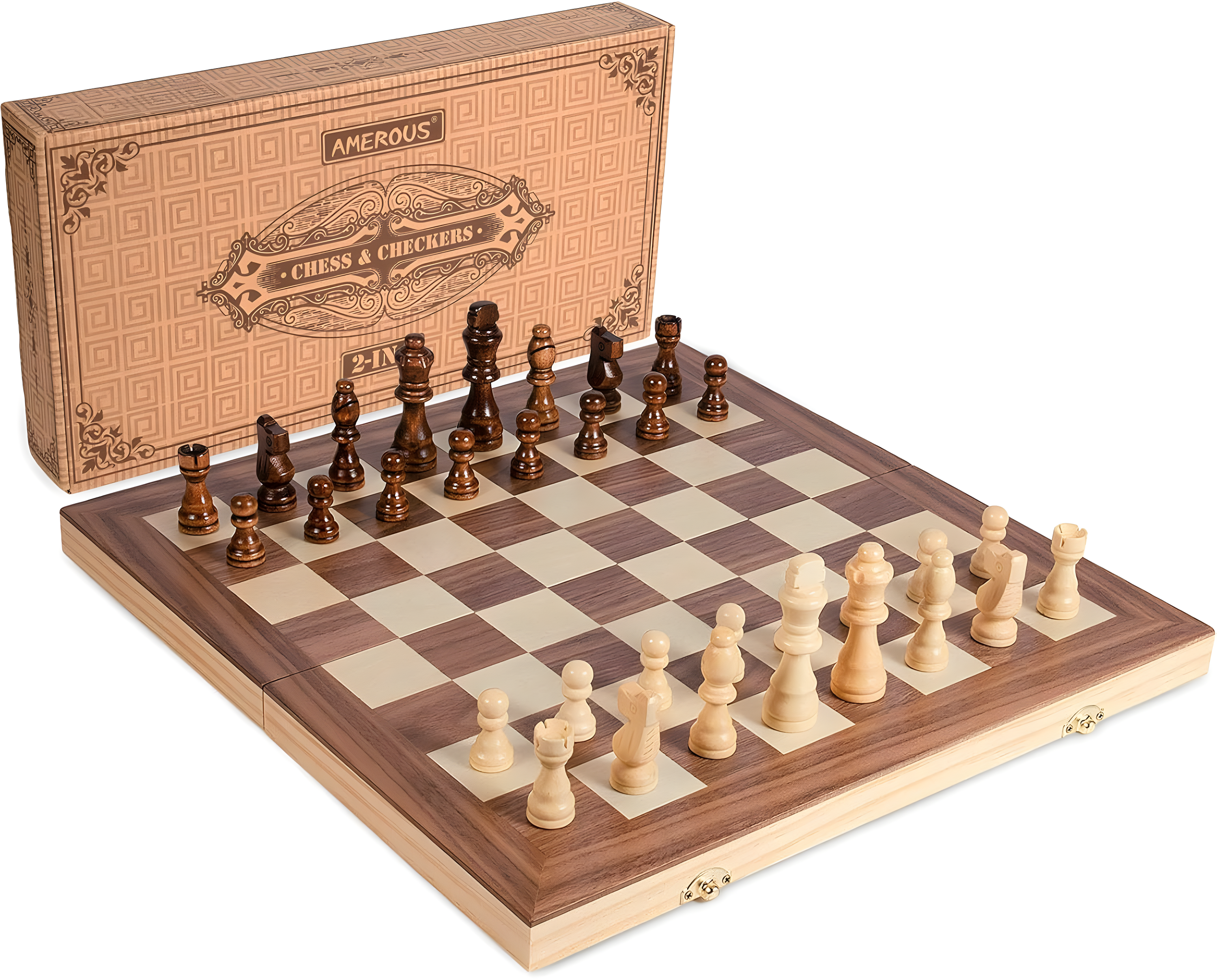 KiddiTouch 15 inch Magnetic Wooden Chess Set 2 in 1 Folding Chess Board Travel Chess Games for Adults and Kids