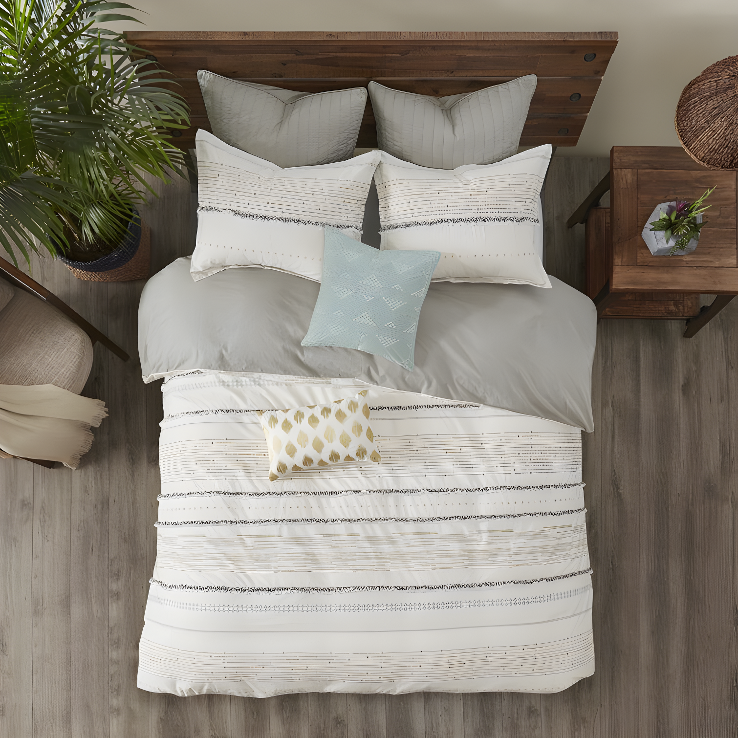 Nea Boho 3-Piece Striped Cotton Duvet Set