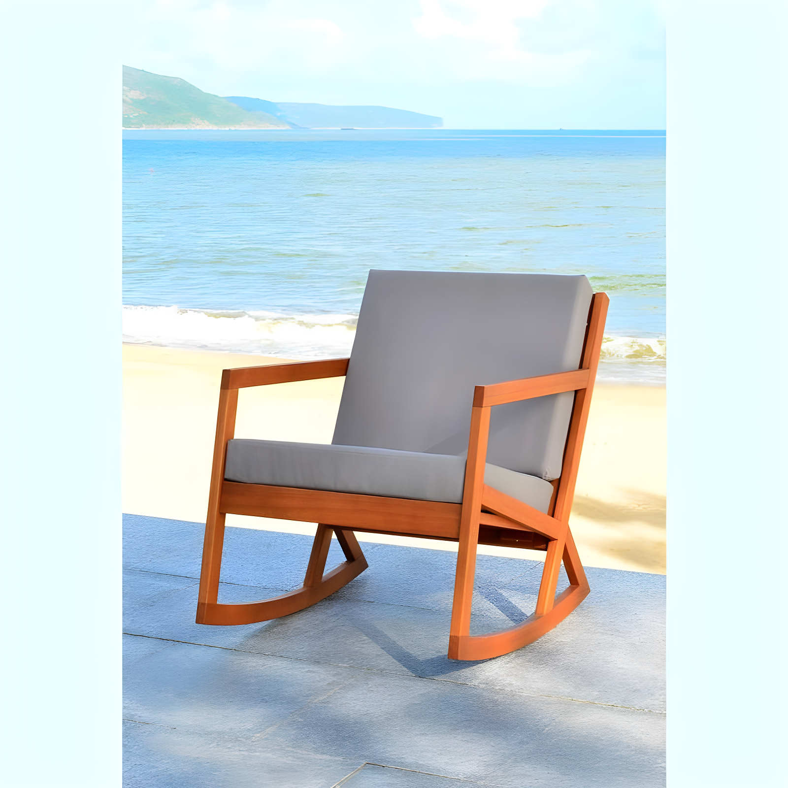 Vernon Rocking Chair Indoor/Outdoor - PAT7013 - Natural/Grey - Safavieh