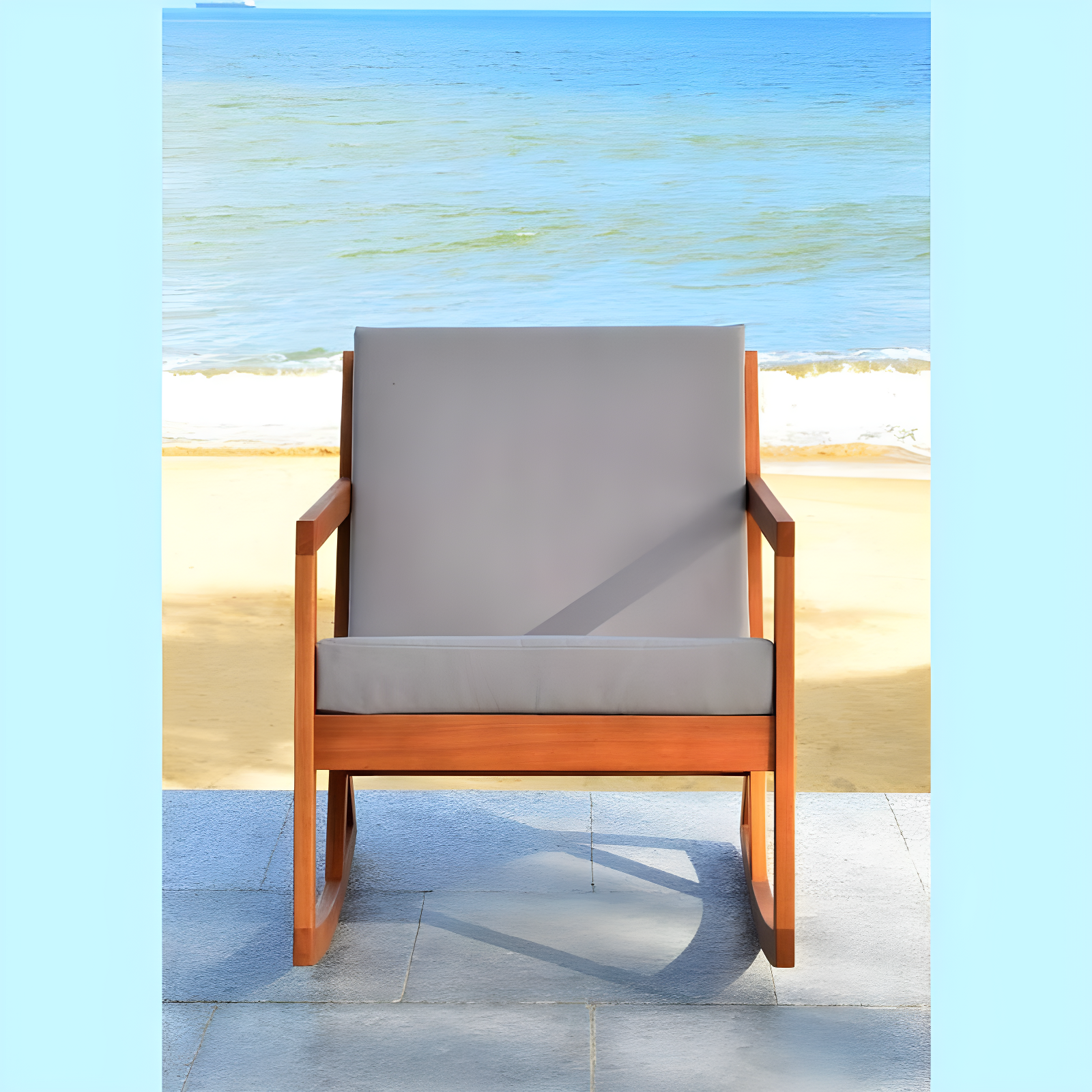 Vernon Rocking Chair Indoor/Outdoor - PAT7013 - Natural/Grey - Safavieh
