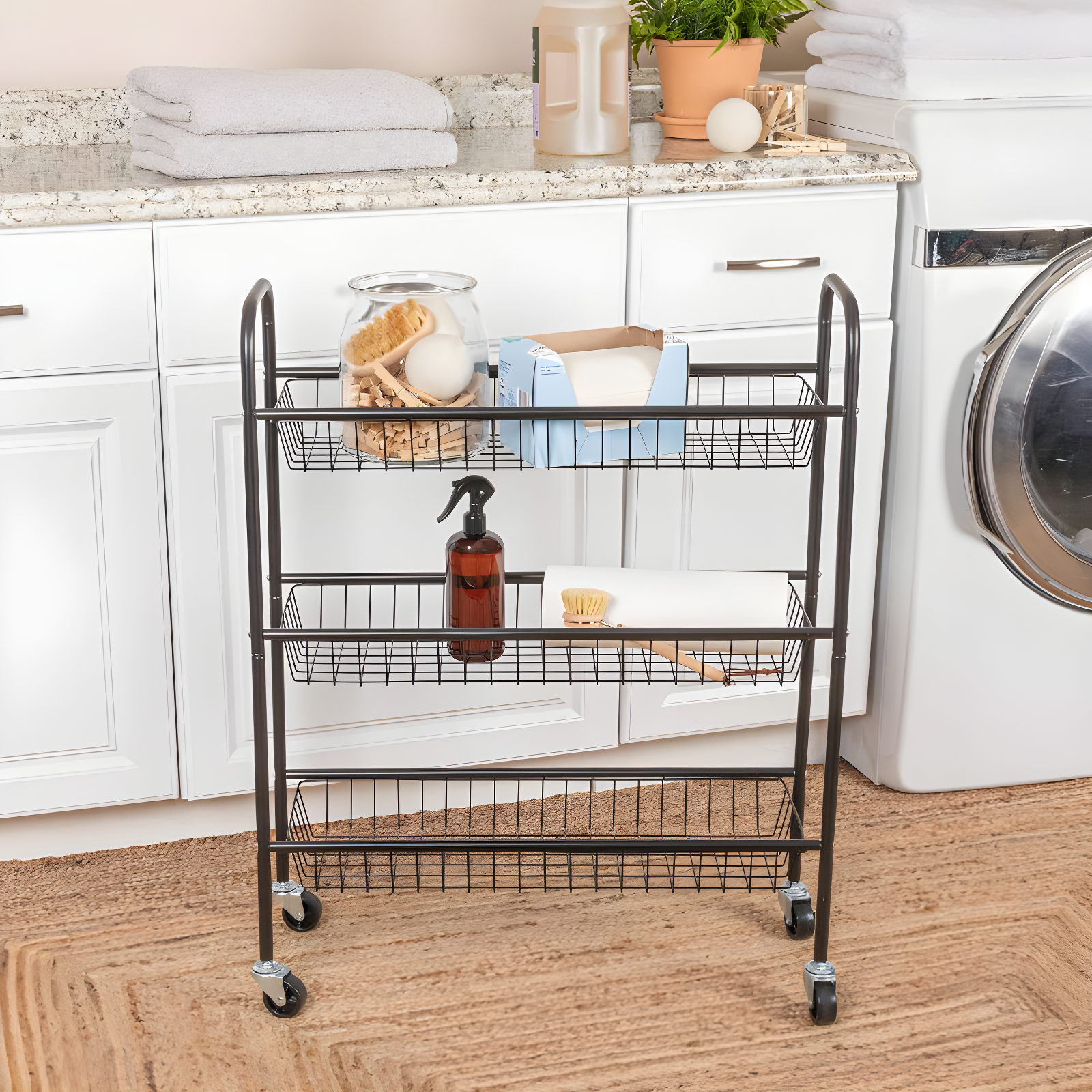 Household Essentials Metal Free Standing Laundry Cart with Wheels
