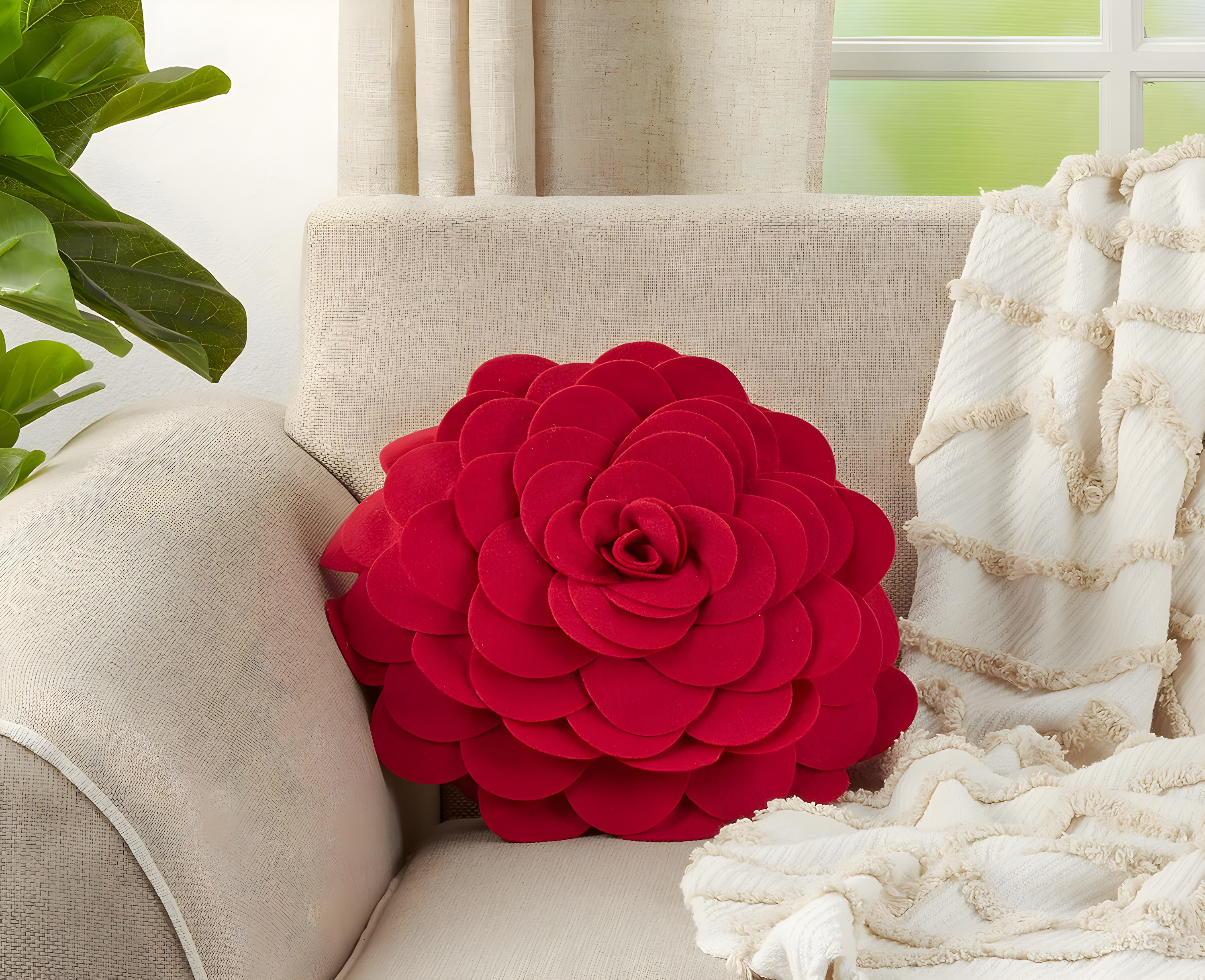 Saro Felt Collection Appliqued Felt Throw Pillow