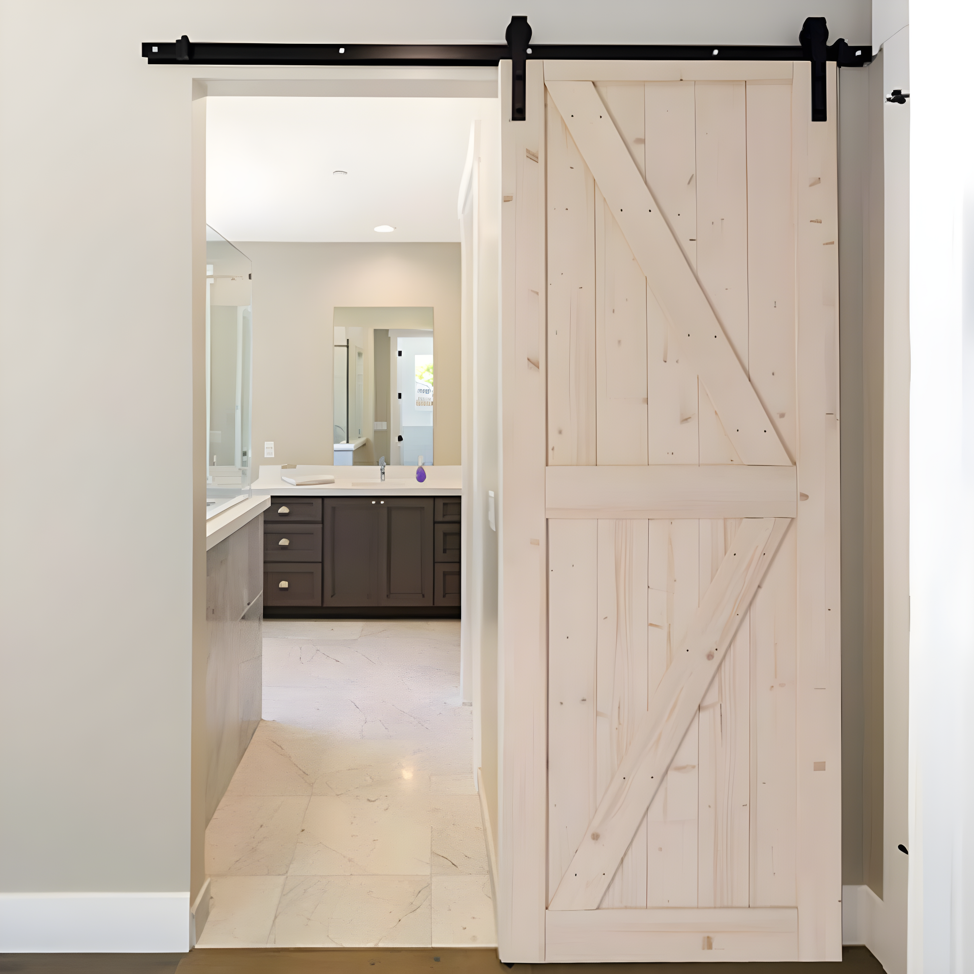 SalonMore 30in x 84in Sliding Barn Wood Door, Interior Doors, DIY Assembly, Solid Natural Spruce Panelled Slab, with 5.5FT Barn Door Hardware Kit