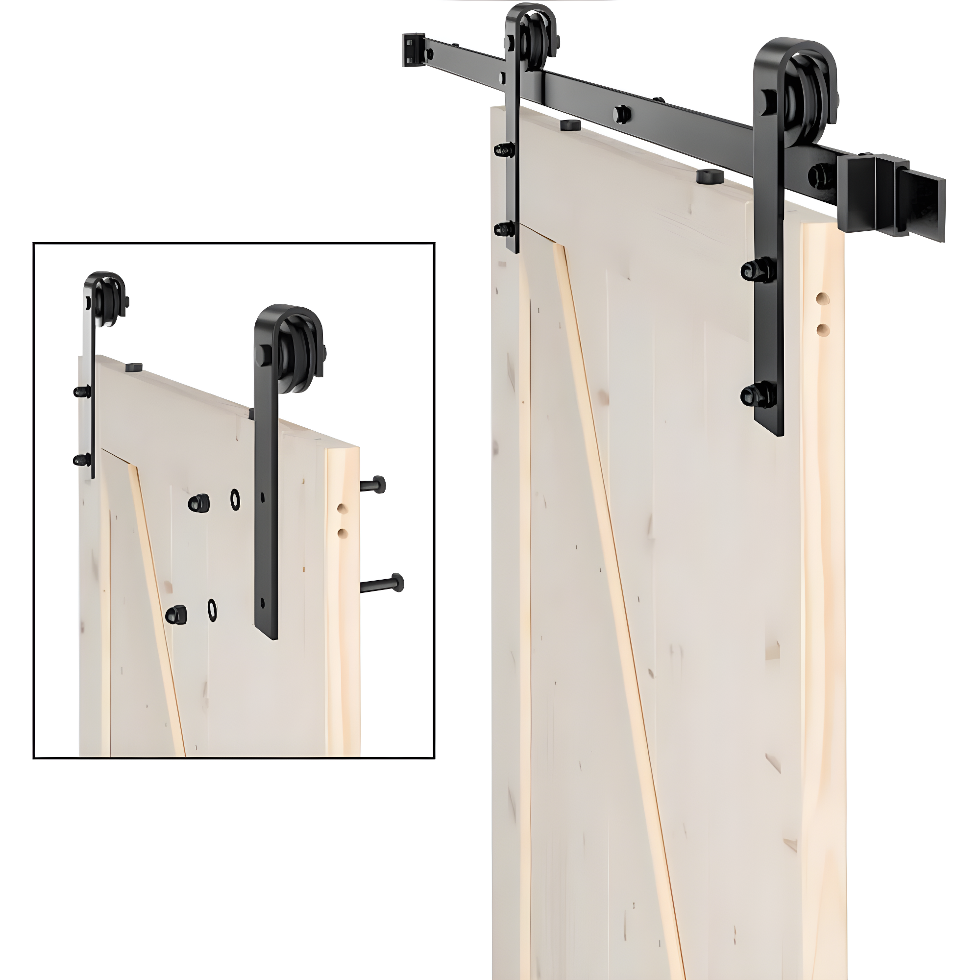 SalonMore 30in x 84in Sliding Barn Wood Door, Interior Doors, DIY Assembly, Solid Natural Spruce Panelled Slab, with 5.5FT Barn Door Hardware Kit