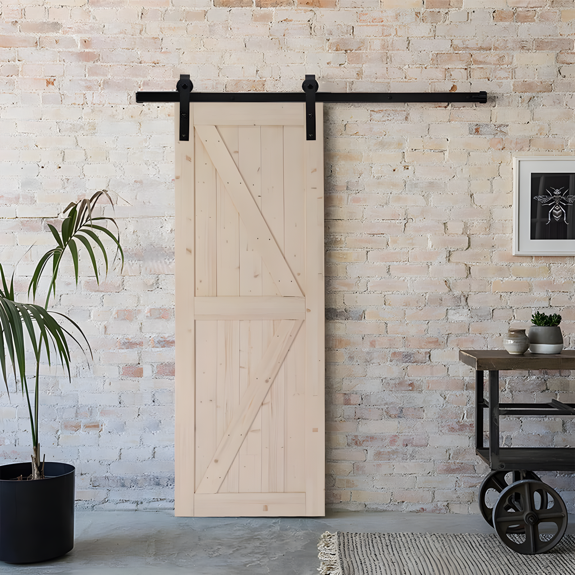 SalonMore 30in x 84in Sliding Barn Wood Door, Interior Doors, DIY Assembly, Solid Natural Spruce Panelled Slab, with 5.5FT Barn Door Hardware Kit