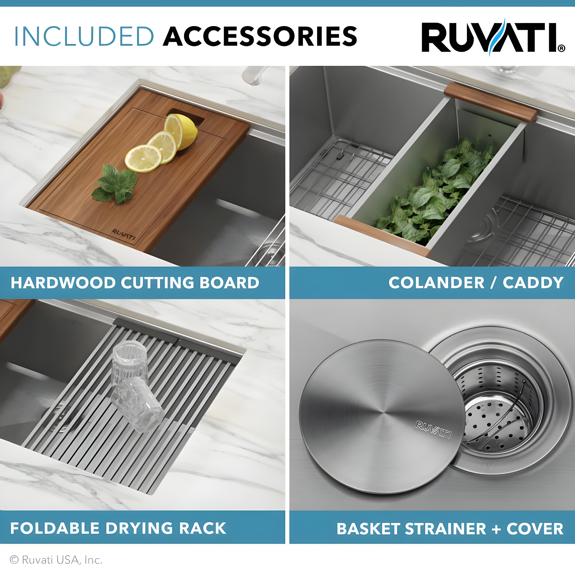 Ruvati RVH8309 Ruvati Workstation Undermount 16 Gauge Stainless Steel Kitchen Sink Single Bowl