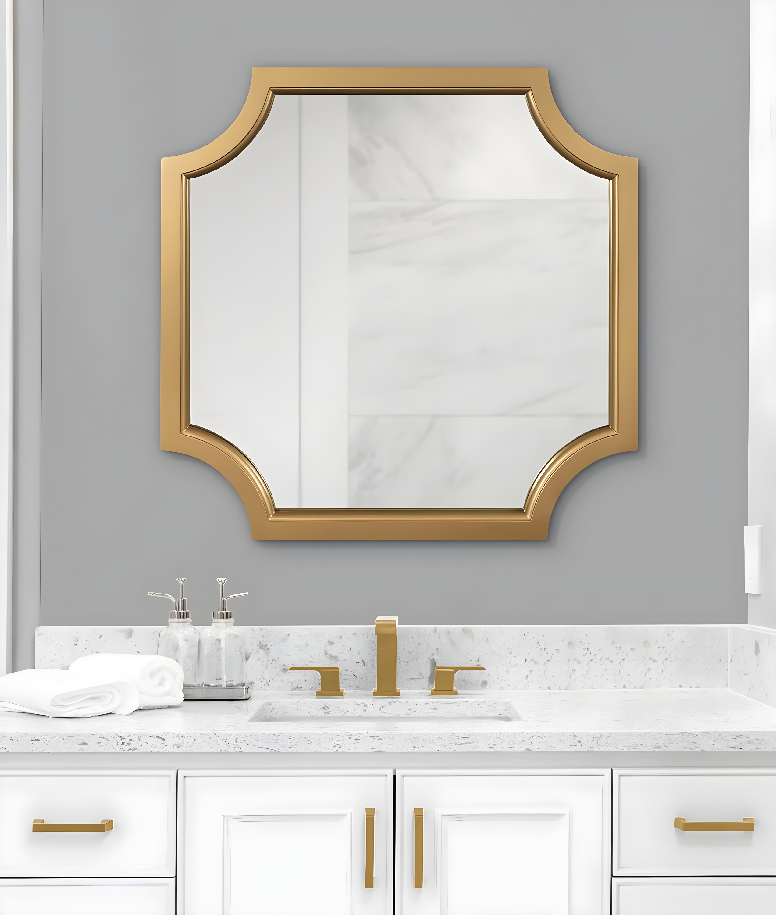 Kate & Laurel All Things Decor 24"x24" Hogan Framed Scallop Wall Mirror Gold: Modern Square No Assembly Required