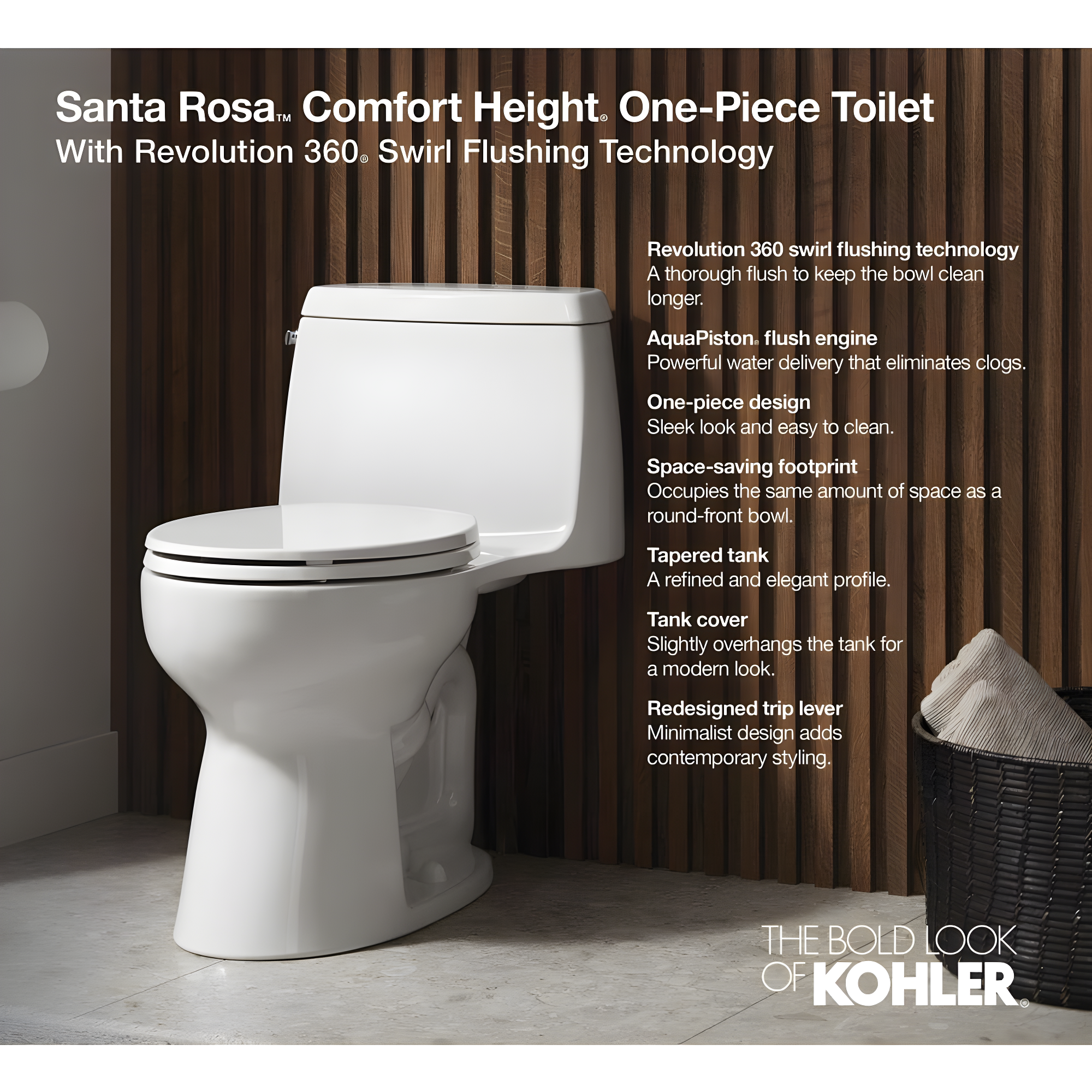 Santa Rosa Comfort Height One-Piece Compact Elongated 1.28 Gpf Toilet With Revolution 360 Swirl Flushing Technology