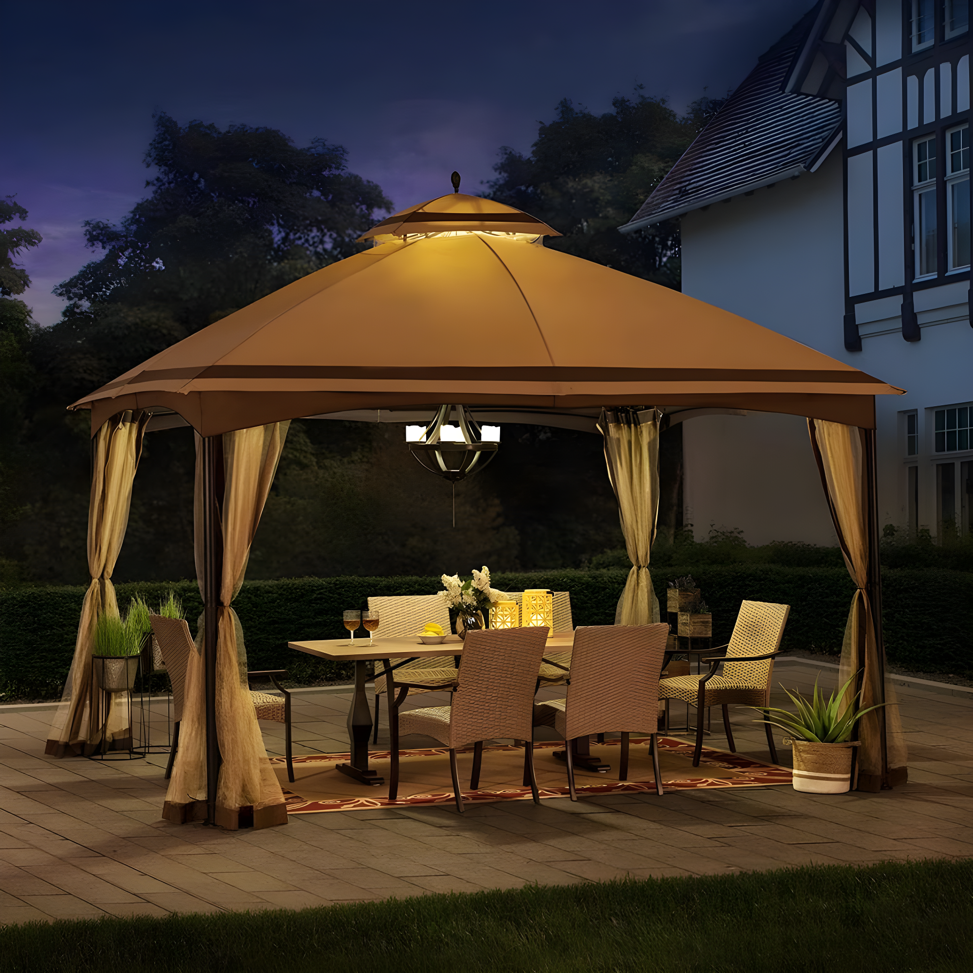 Sunjoy 2 Tone Striped 10.5 x 13 ft. 2 Tier Fabric Topped Steel Gazebo