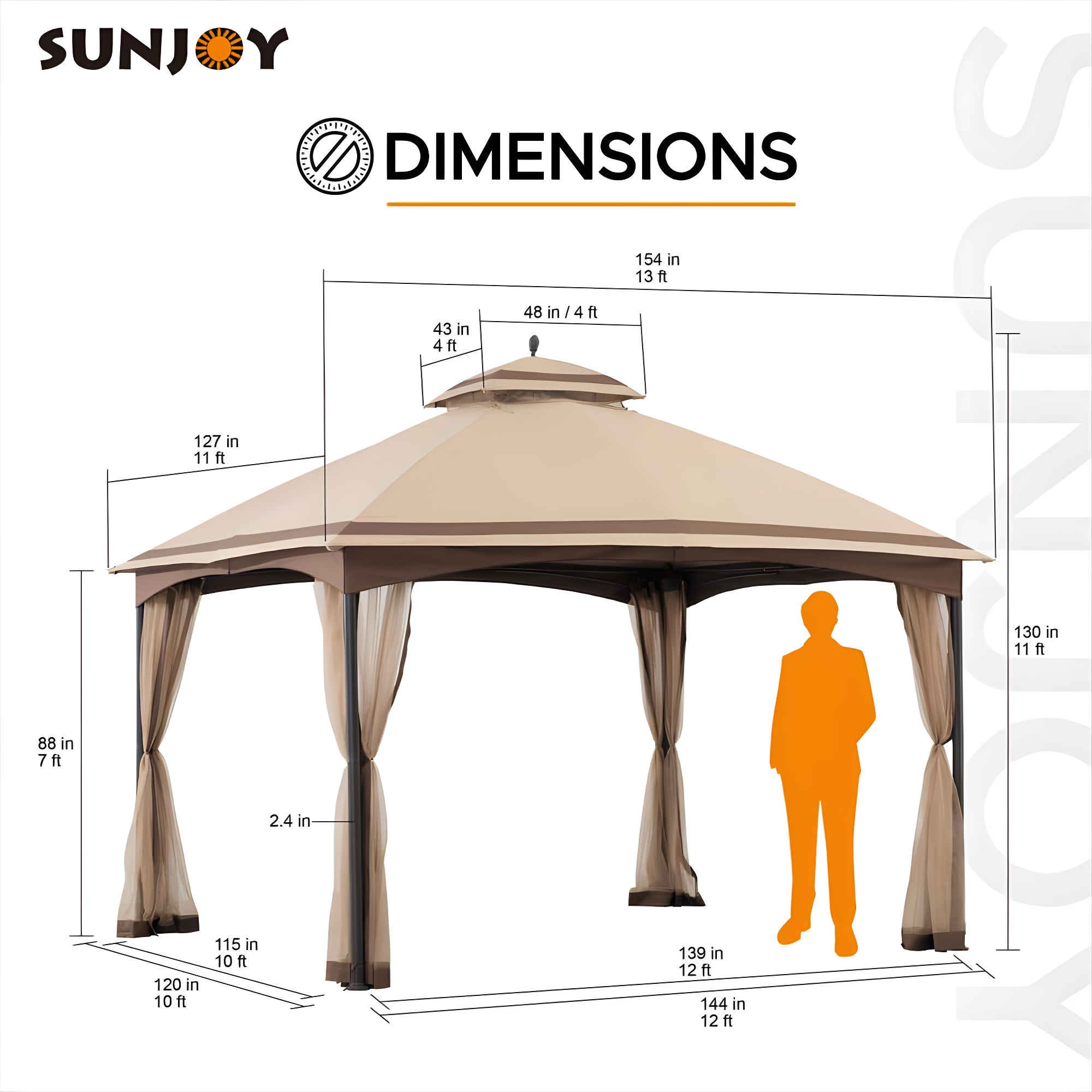 Sunjoy 2 Tone Striped 10.5 x 13 ft. 2 Tier Fabric Topped Steel Gazebo