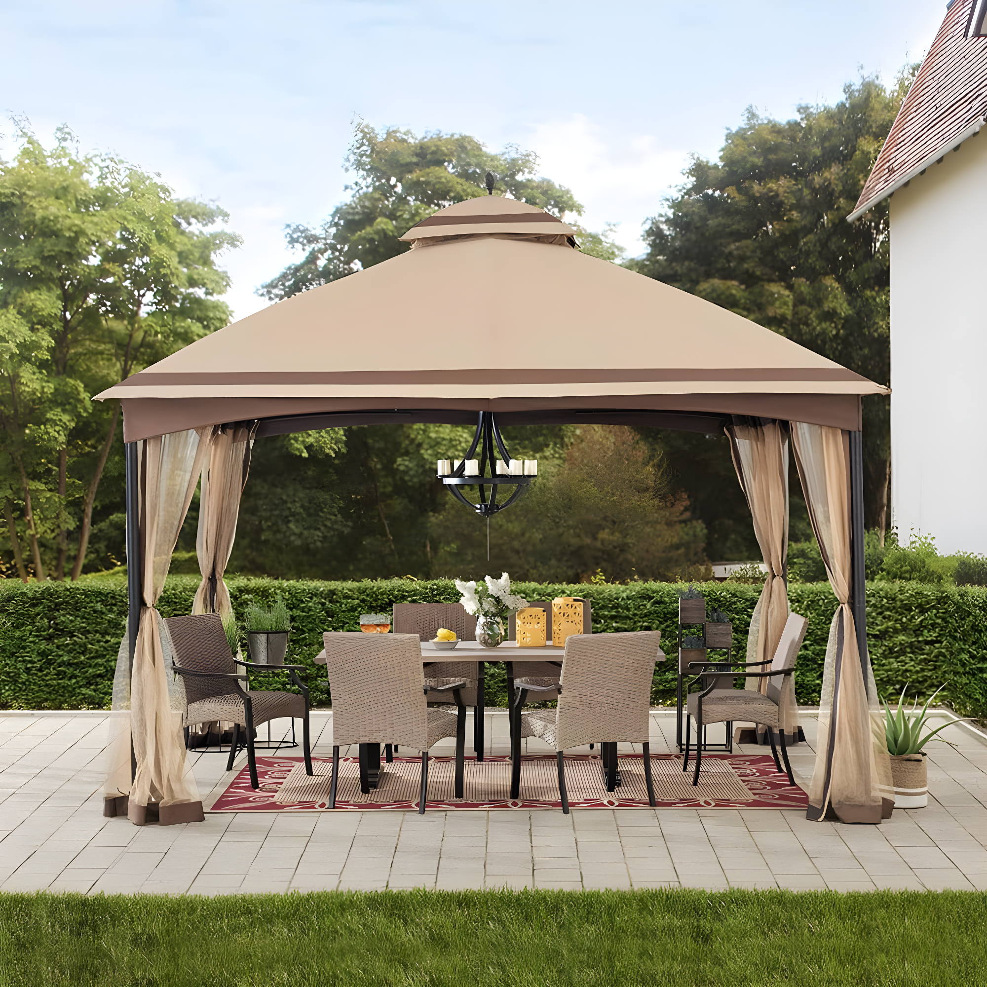 Sunjoy 2 Tone Striped 10.5 x 13 ft. 2 Tier Fabric Topped Steel Gazebo