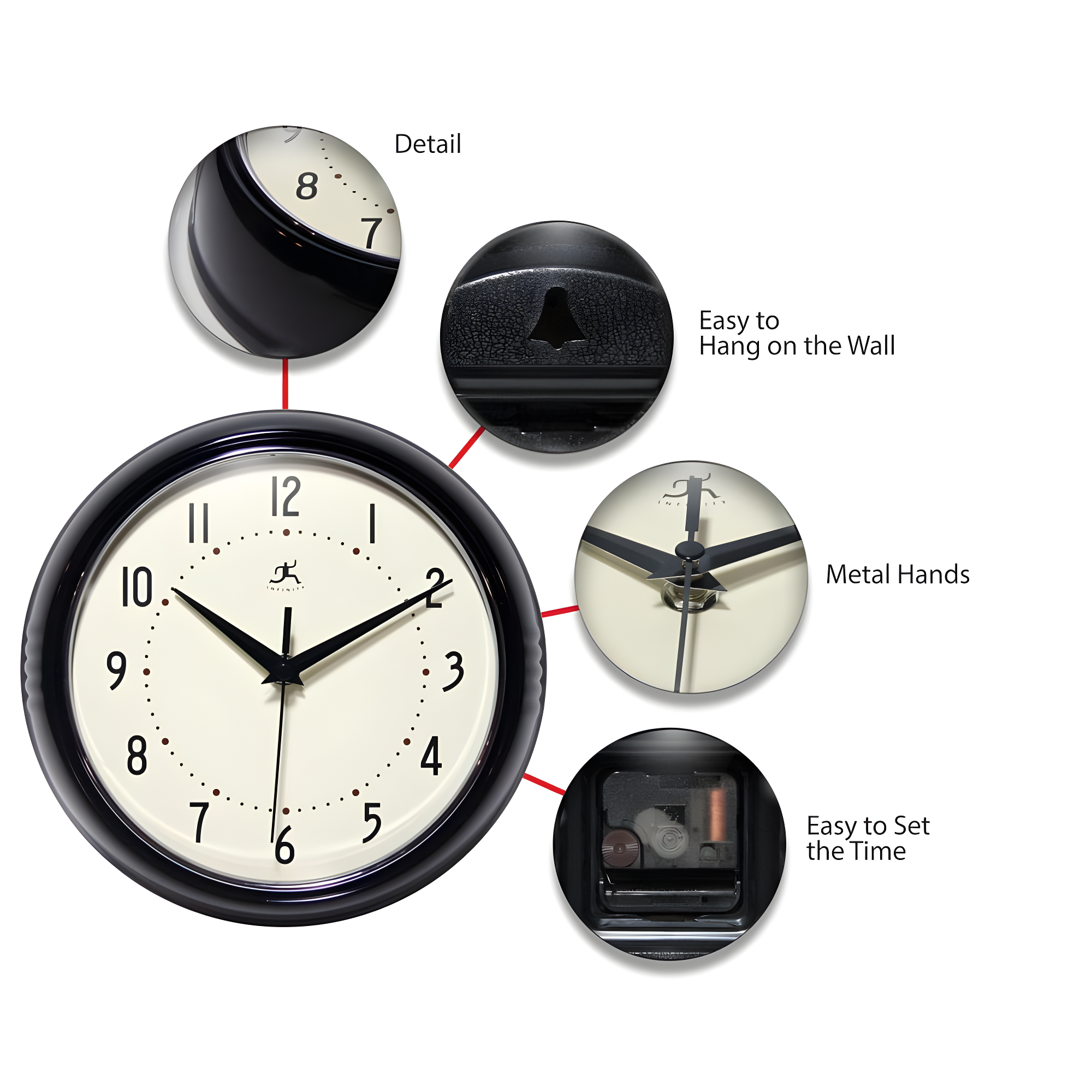9.5" Retro Metal Wall Clock Black - Infinity Instruments