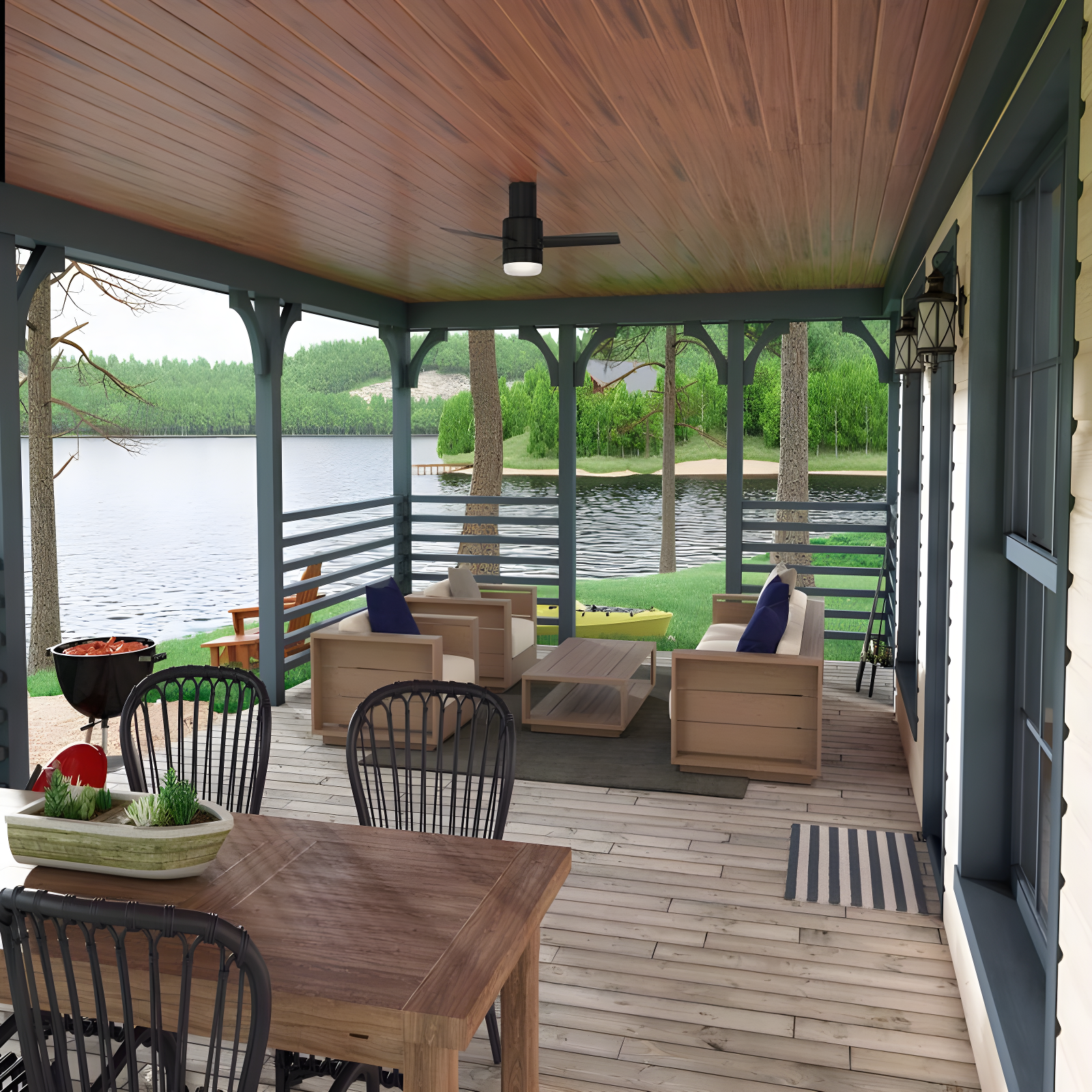 44" Gilmour 3 - Blade Outdoor Flush Mount Ceiling Fan with Remote Control and Light Kit Included