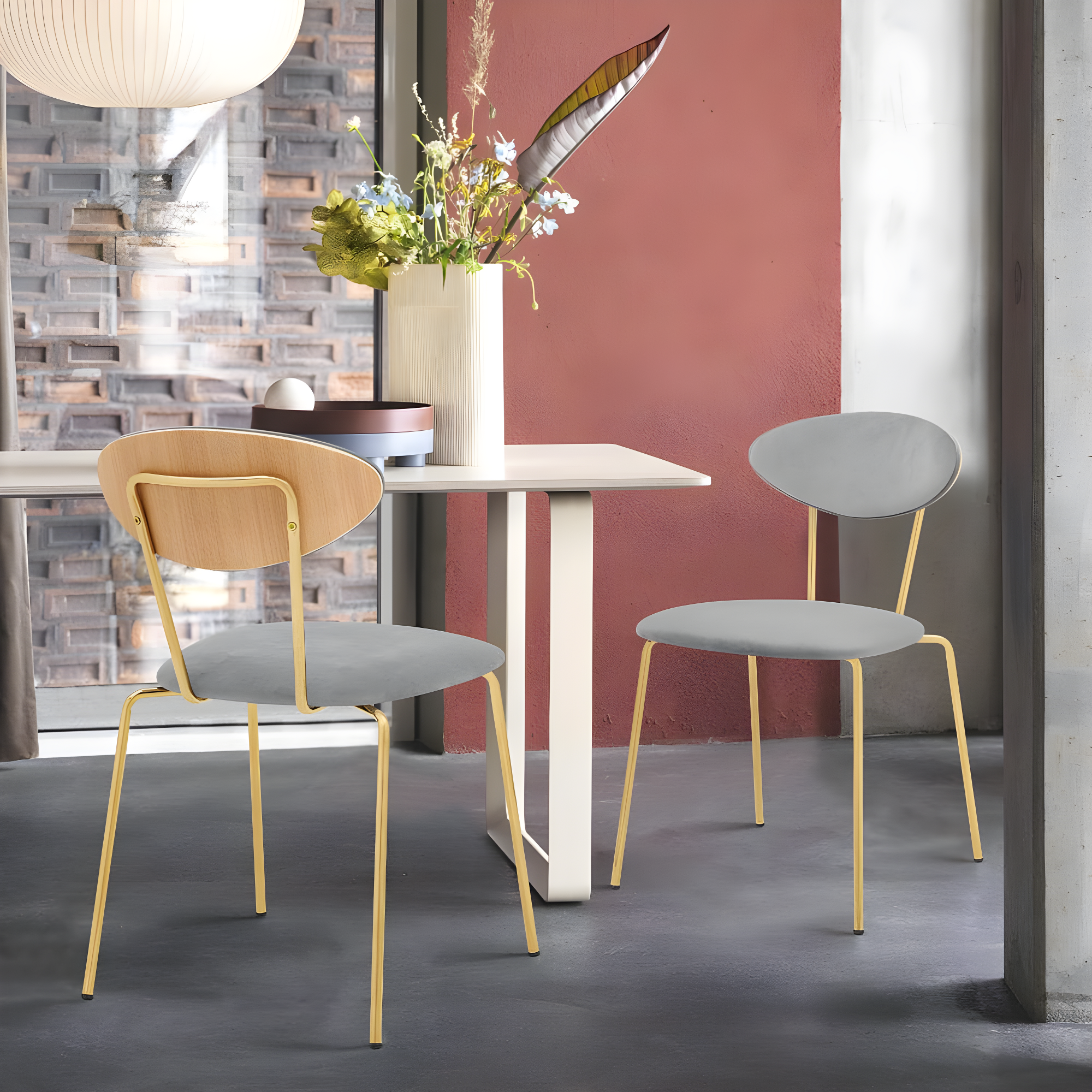 Set of 2 Neo Modern Fabric and Metal Dining Room Chairs Gray/Black - Armen Living: Contemporary, Faux Leather, Comfort Cushion