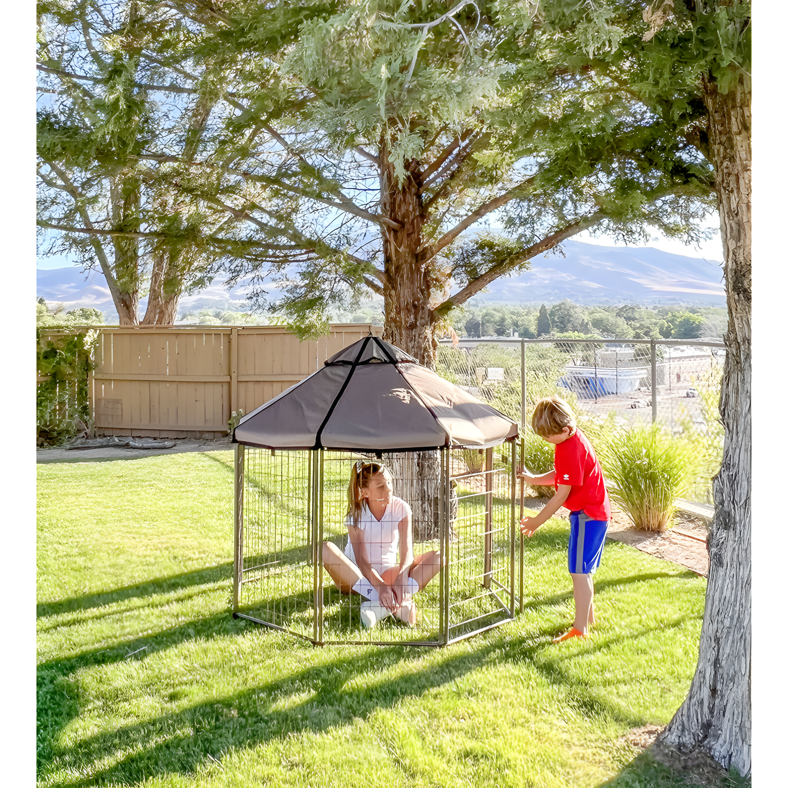 Pet Gazebo Dog Kennel Play Pen with Market Top Canopy
