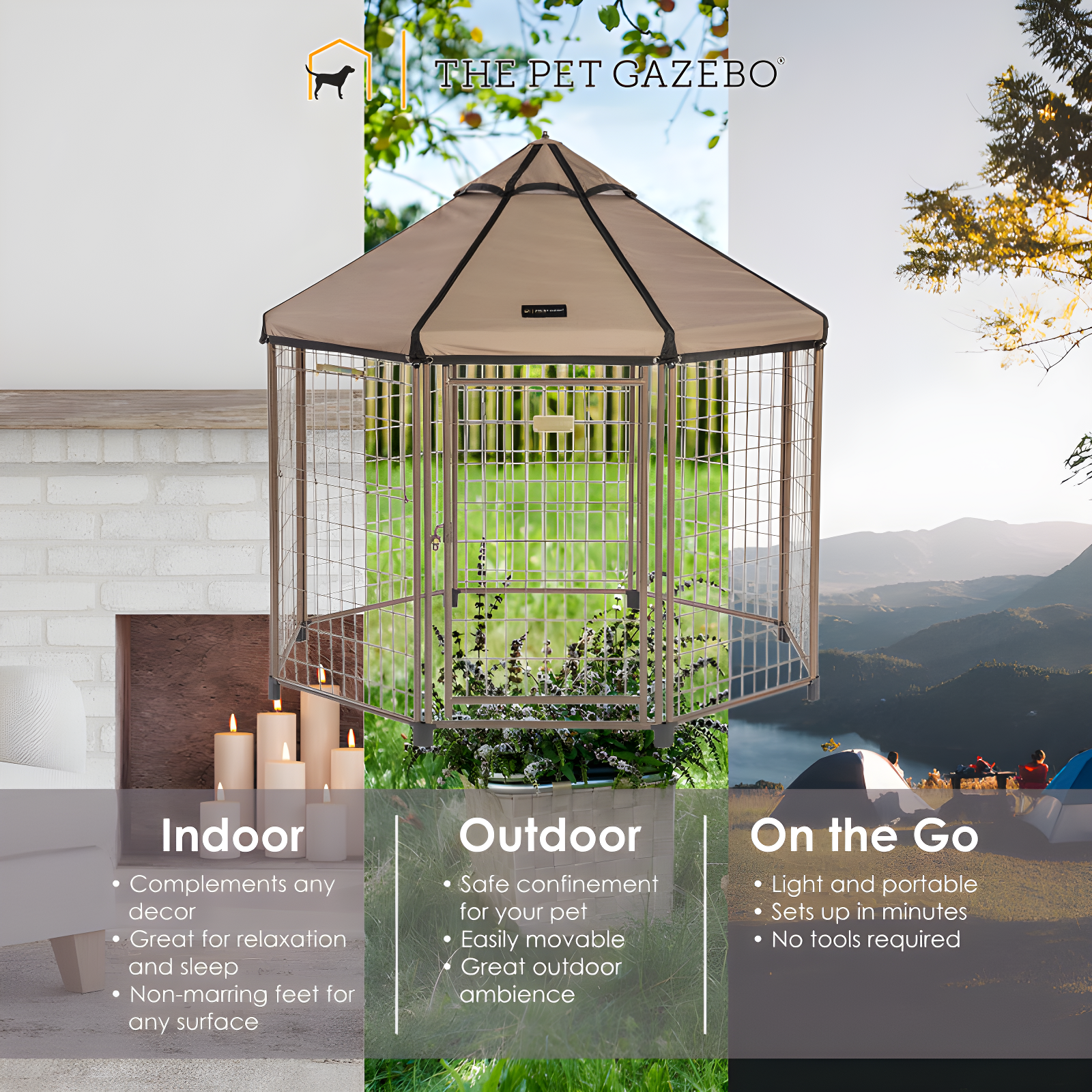 Pet Gazebo Dog Kennel Play Pen with Market Top Canopy