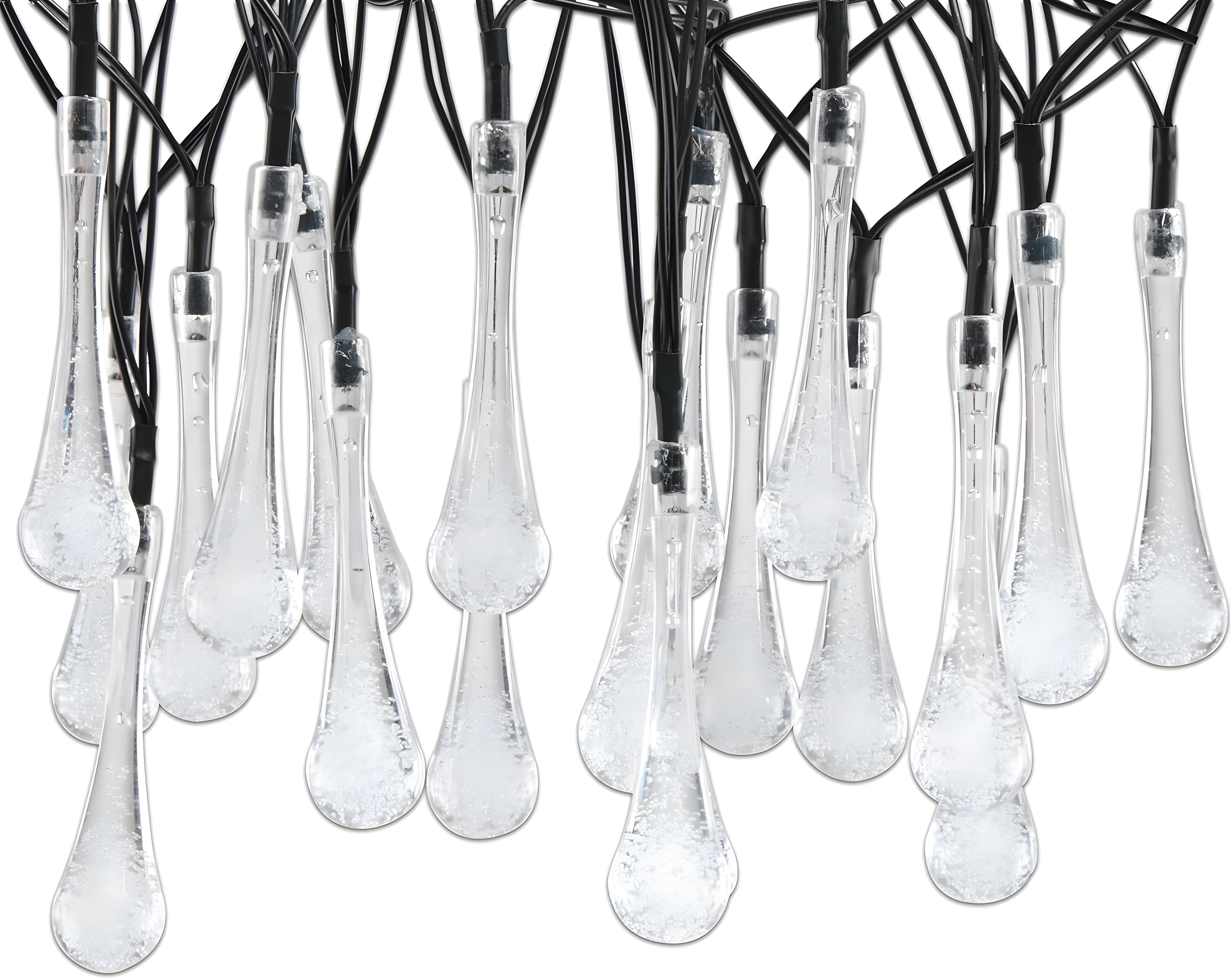 20ct Solar Powered Dual Function Teardrop Integrated LED Bulb String Lights - Black Wire - Alpine Corporation