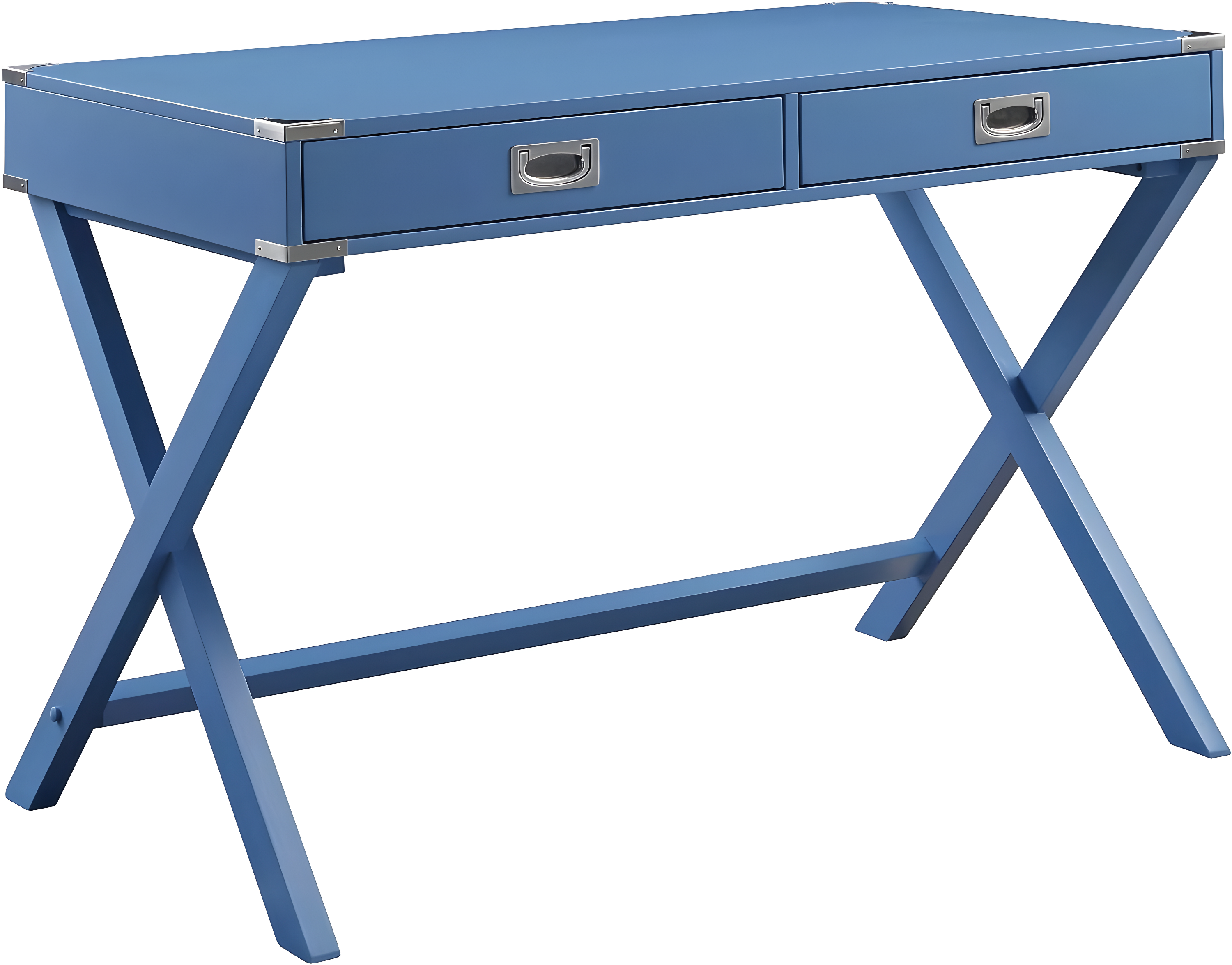 ACME Amenia Wooden Rectangular 2-Drawer Writing Desk with X-Shaped Base in Blue