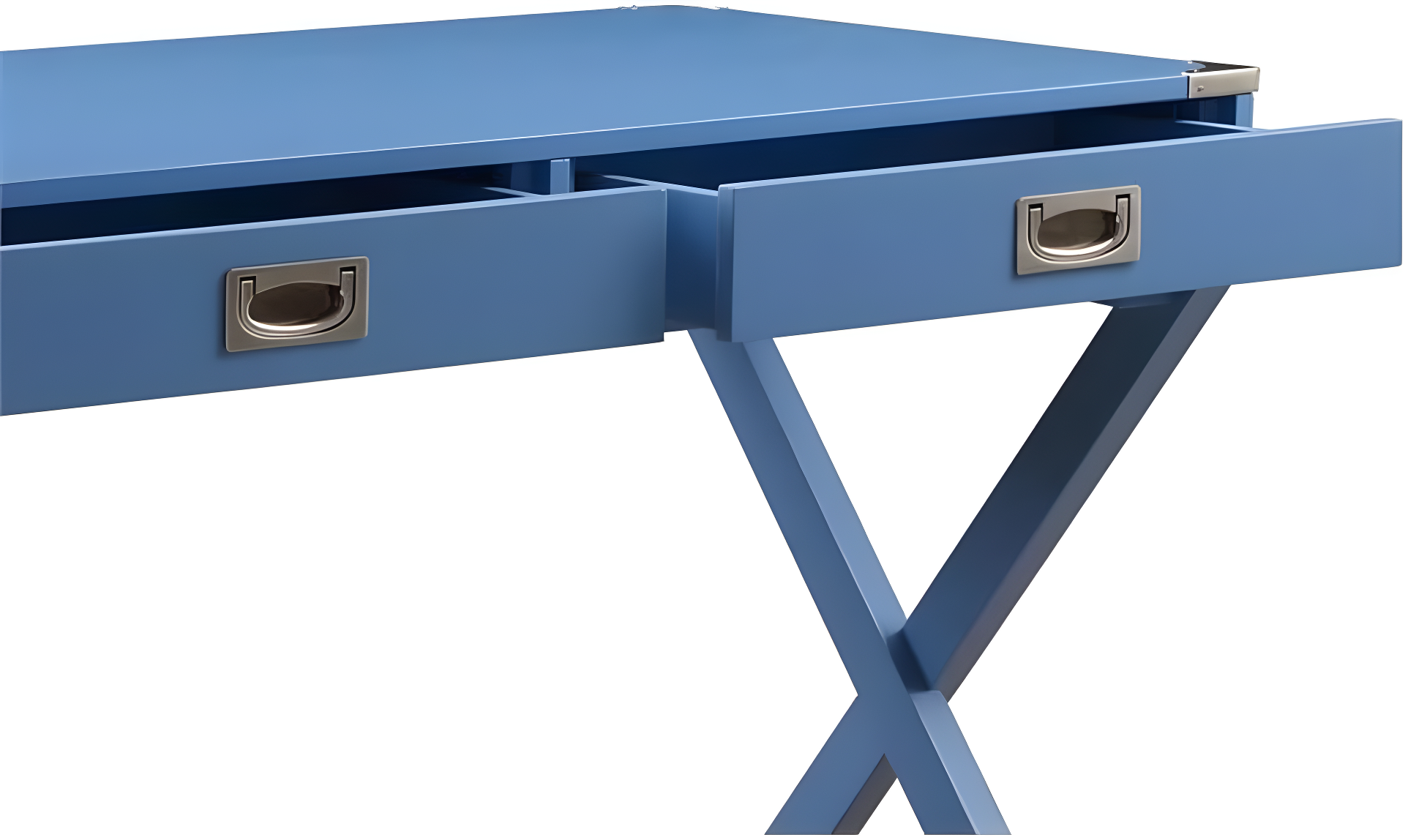 ACME Amenia Wooden Rectangular 2-Drawer Writing Desk with X-Shaped Base in Blue