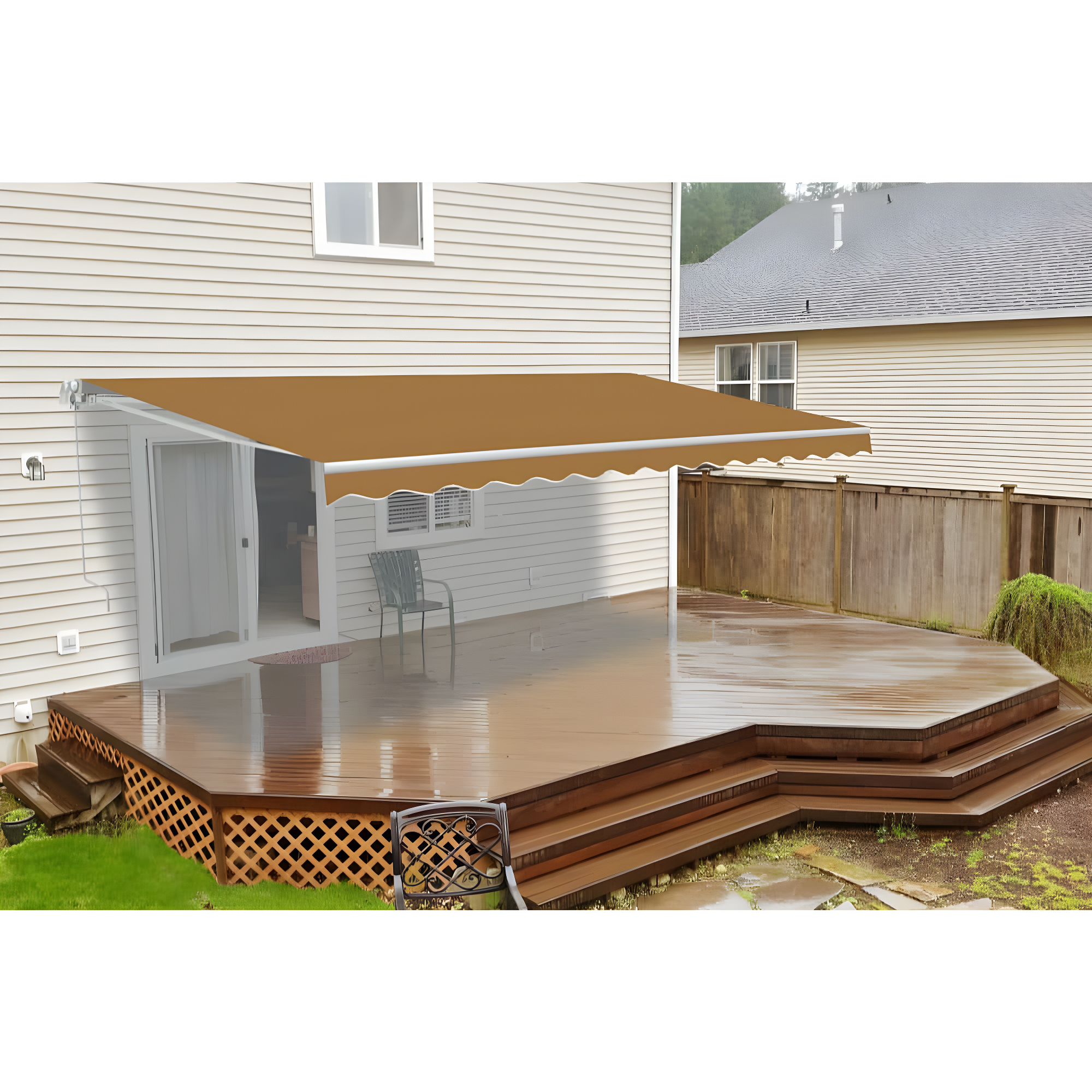 Motorized Retractable White Frame Patio Awning