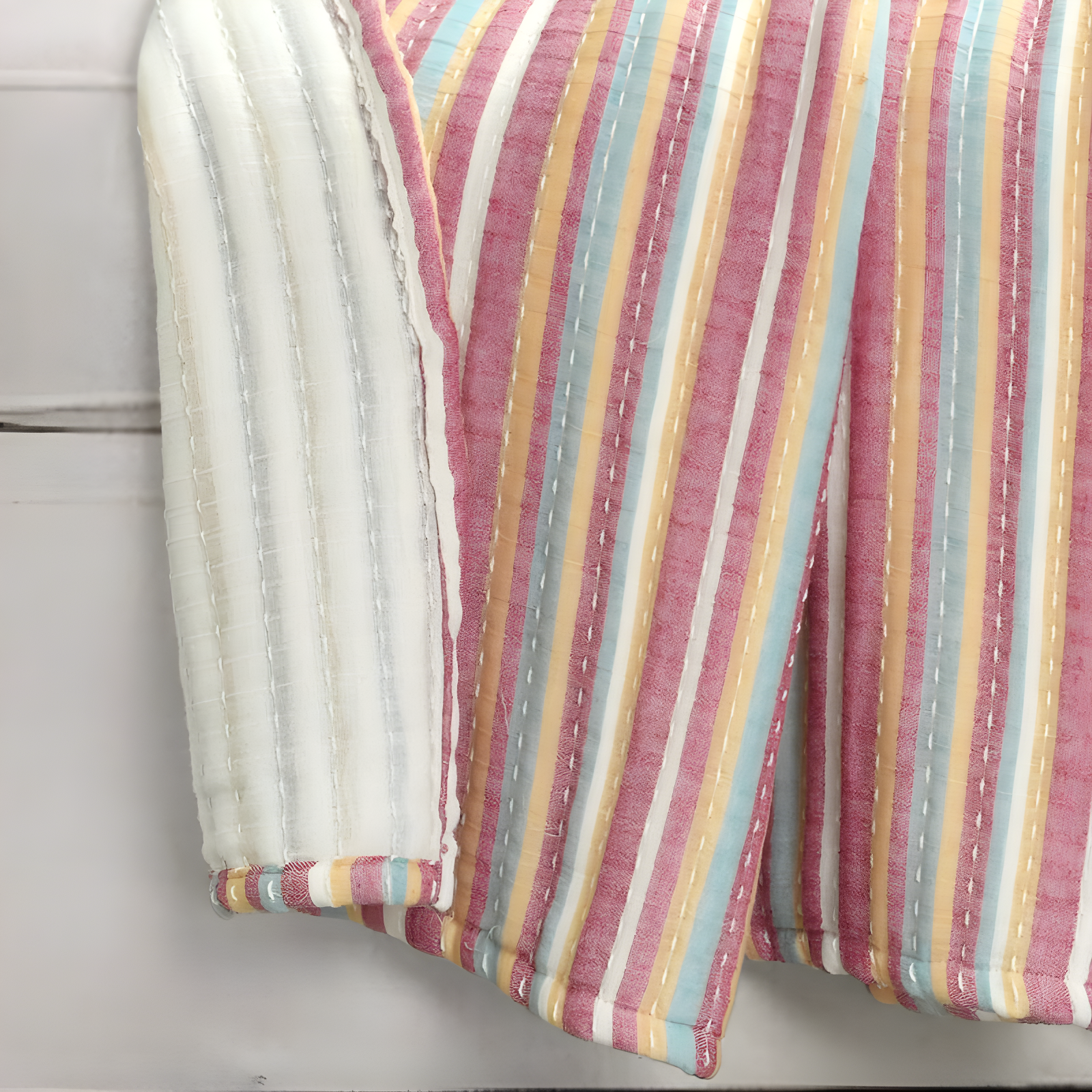 50"x60" Tracy Striped Kantha Pick Stitched Yarn Dyed Cotton Woven Throw Blanket Rust - Lush Décor