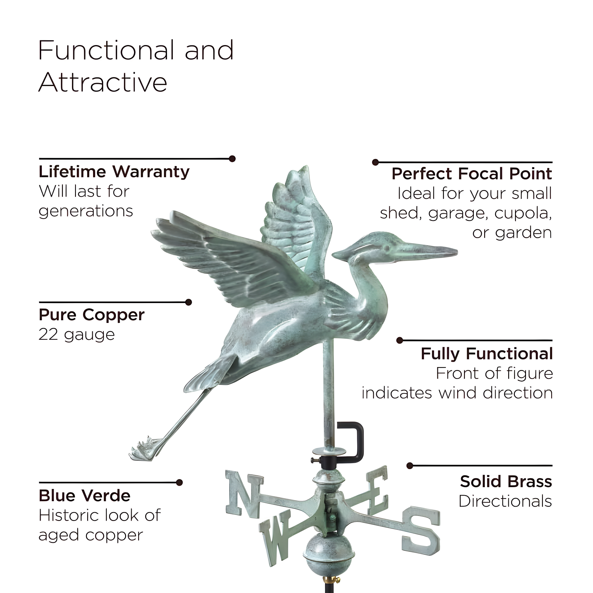 Good Directions Heron 26'' H Metal Animals Weathervane