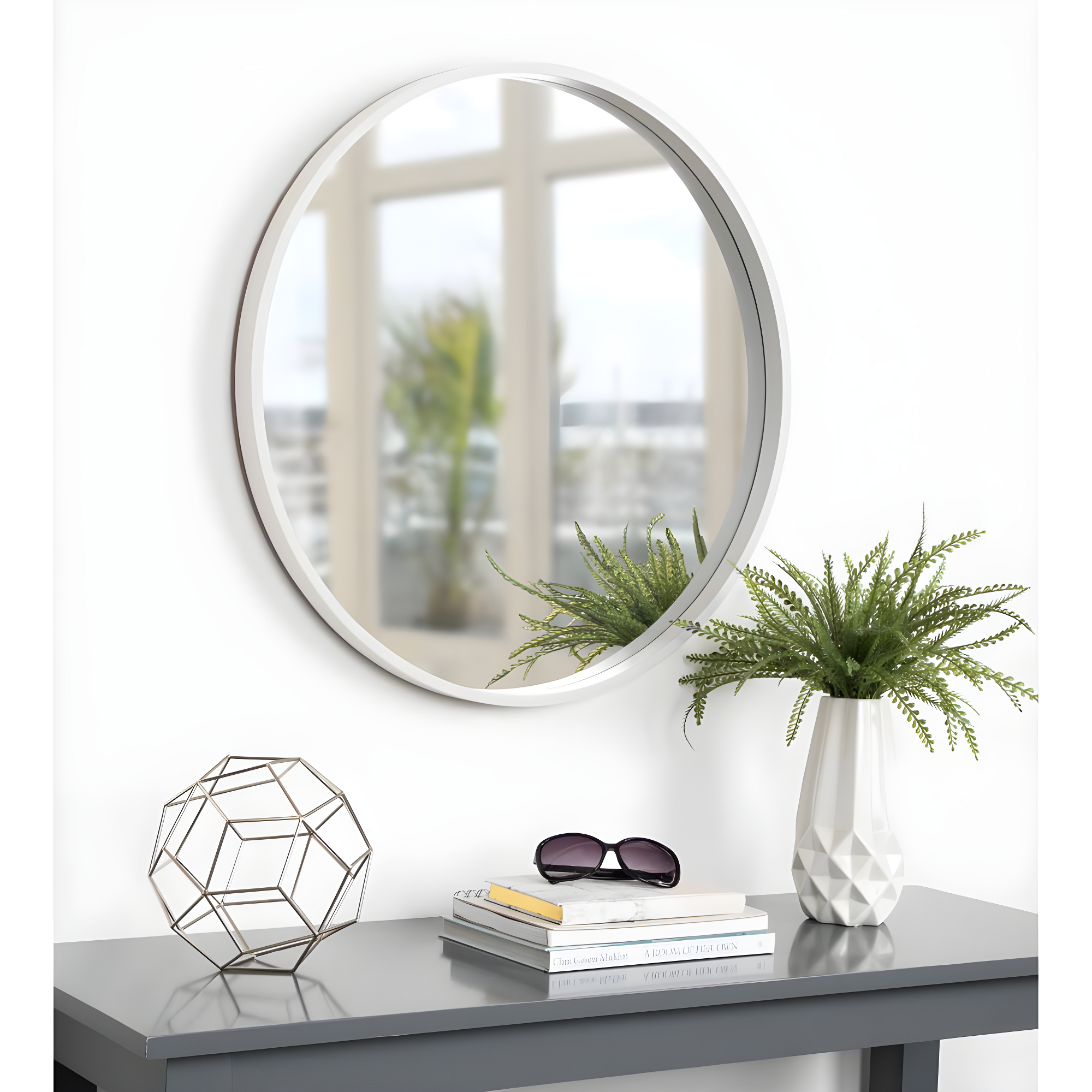 Kate and Laurel All Things Decor 26" x 26" Travis Round Wood Accent Wall Mirror White: Modern MDF Framed, No Assembly Required