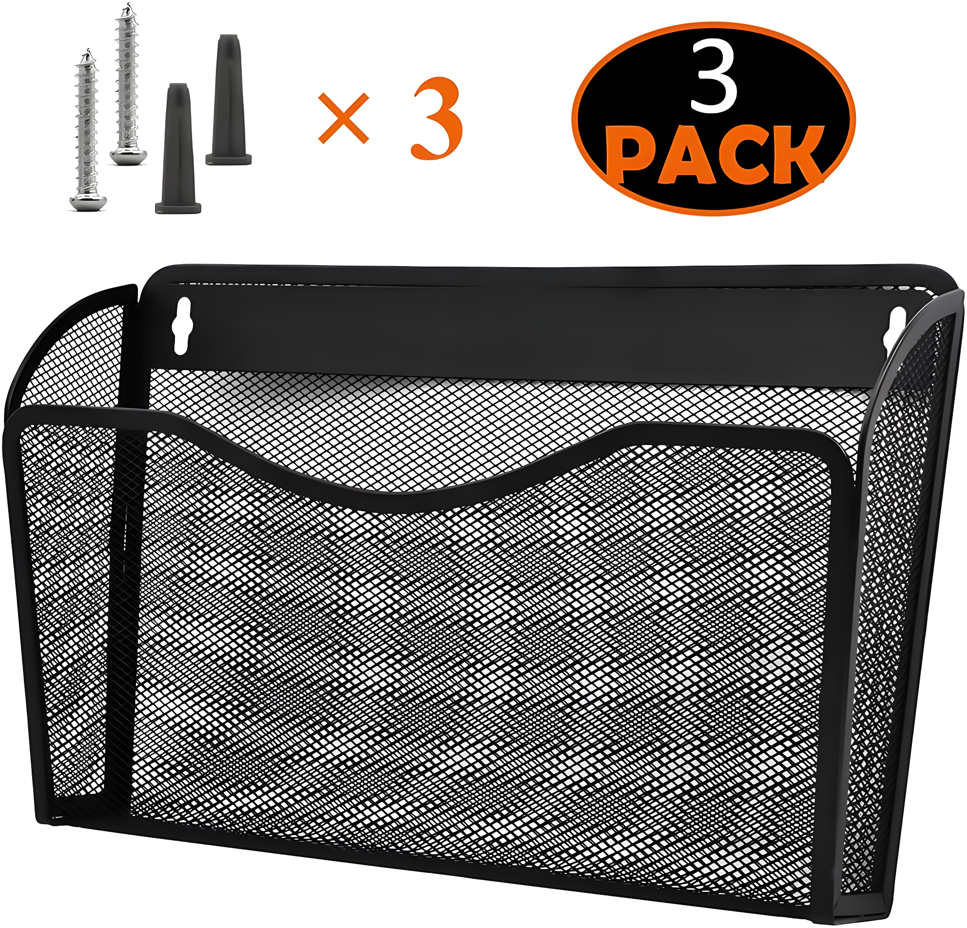 Mesh 3 Pack Wall Mounted File Holder Metal Hanging Vertical Wall File Pocket Organizer for Office and Home, Black
