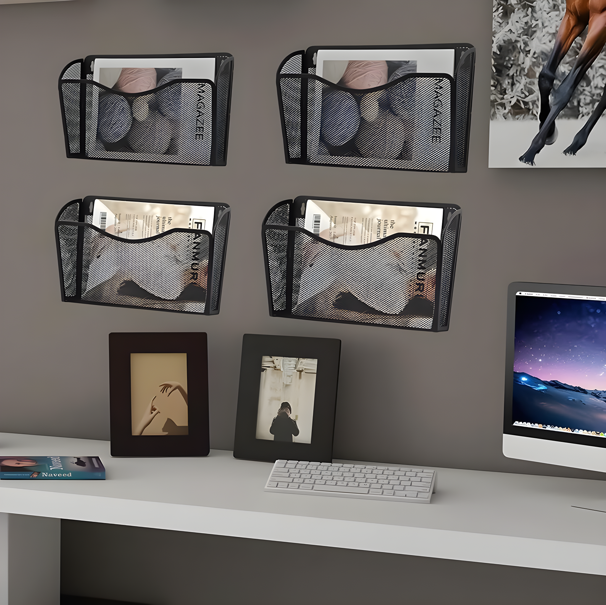 Mesh 3 Pack Wall Mounted File Holder Metal Hanging Vertical Wall File Pocket Organizer for Office and Home, Black