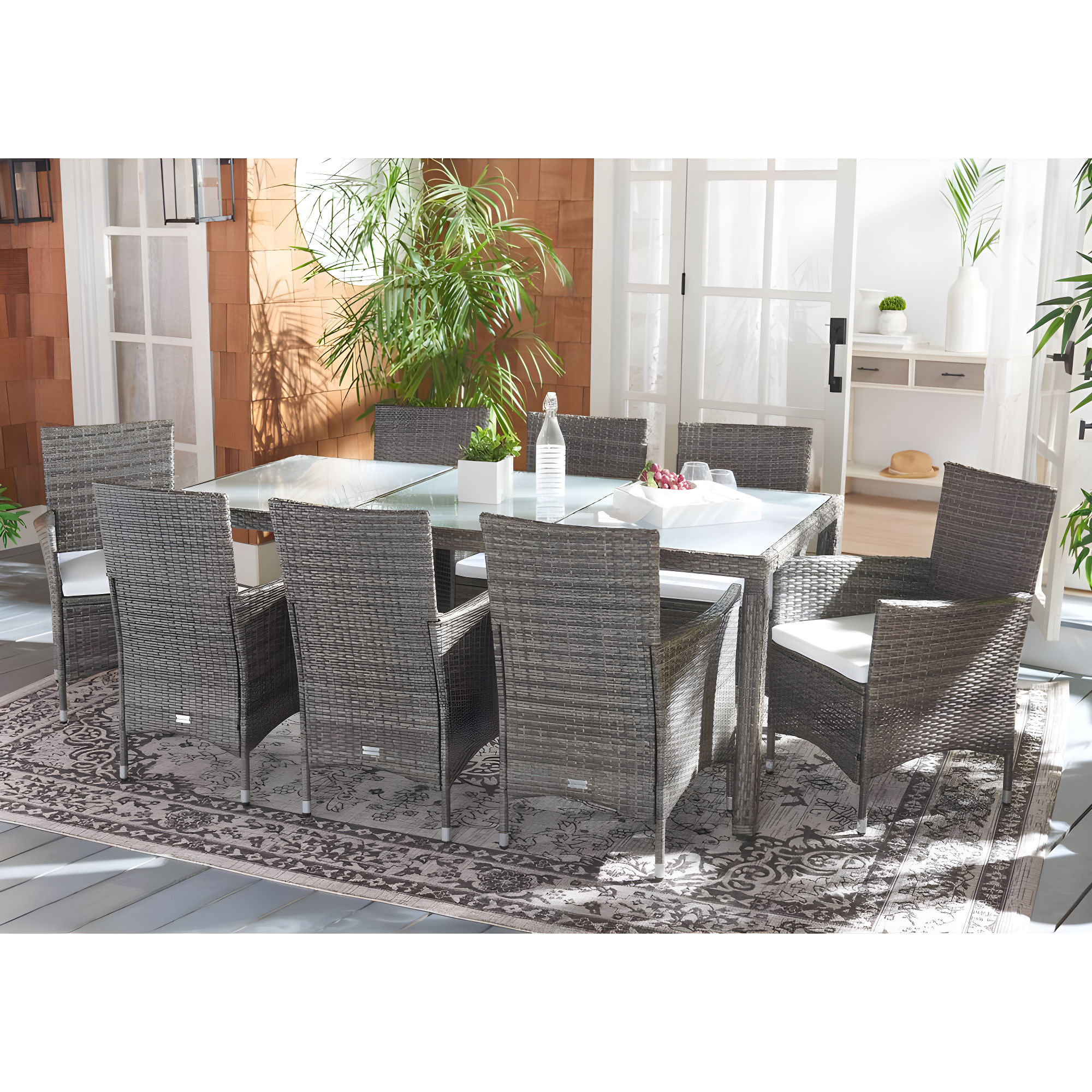 Safavieh Hailee 8 - Person Wicker Patio Dining Set with Rectangular Table , Cushions Included