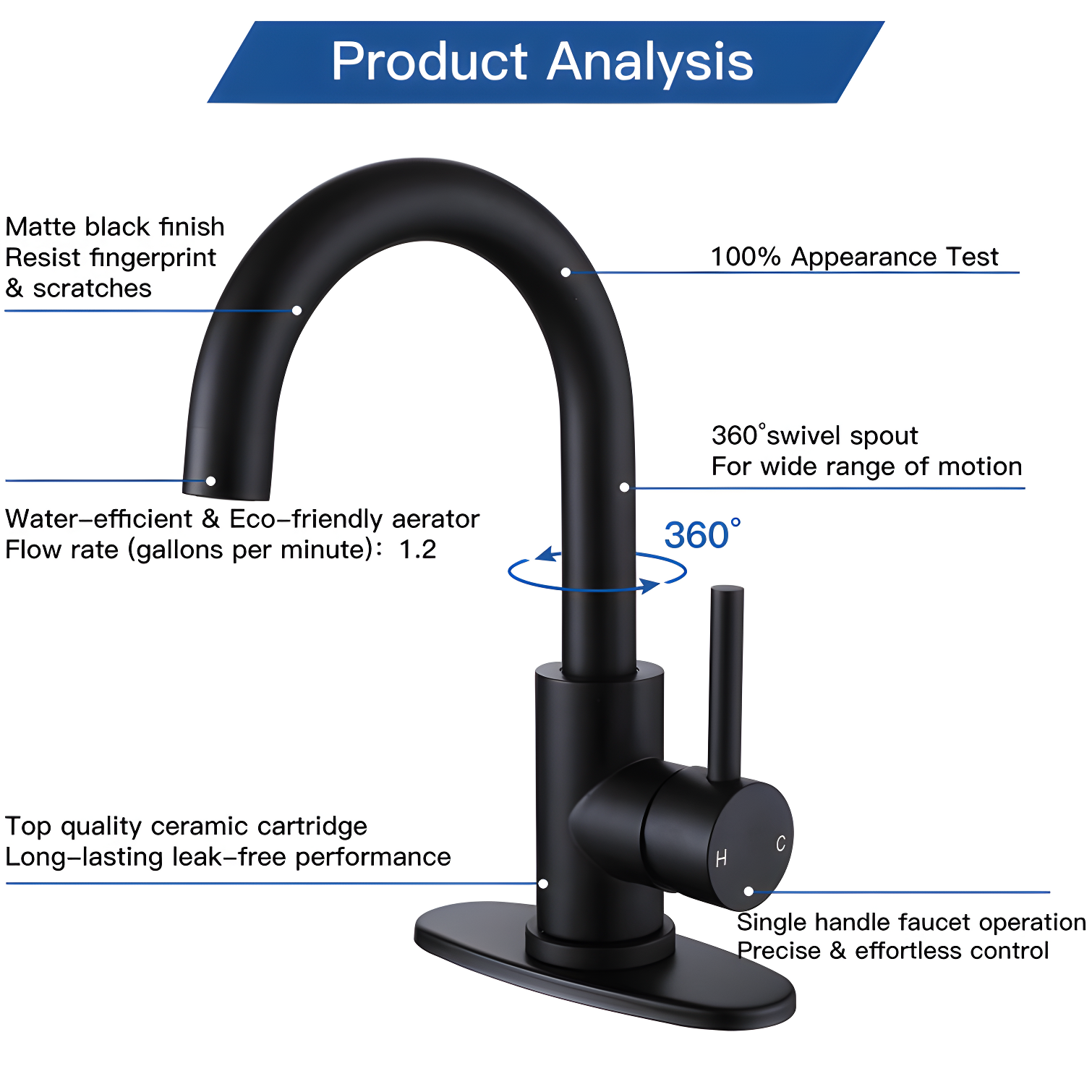 VIBRANTBATH Single-Hole Single-handle Bathroom Faucet 6025-Black