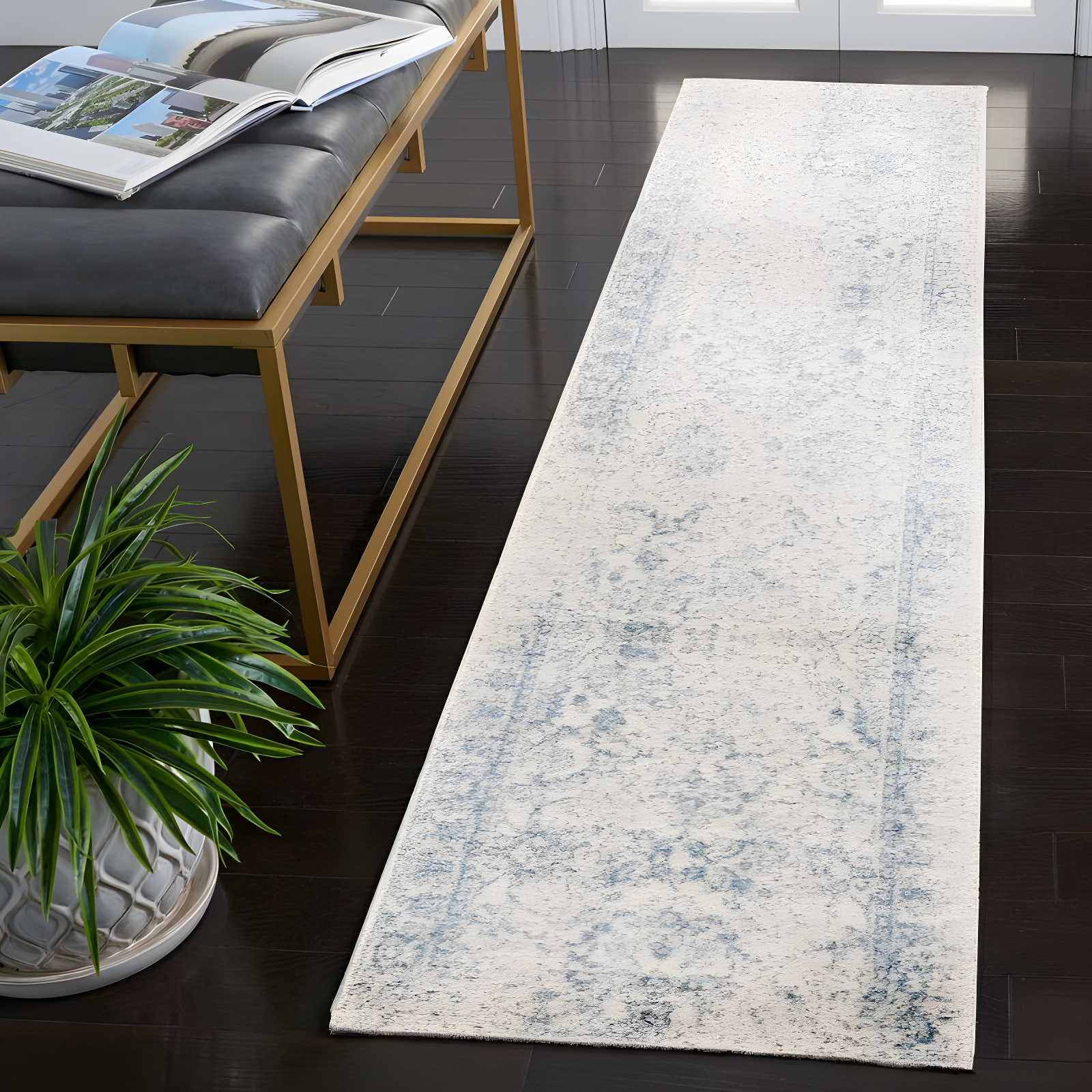 Adirondack ADR109 Machine Made Indoor Runner - Ivory/Slate - 2'-6"x8' - Safavieh