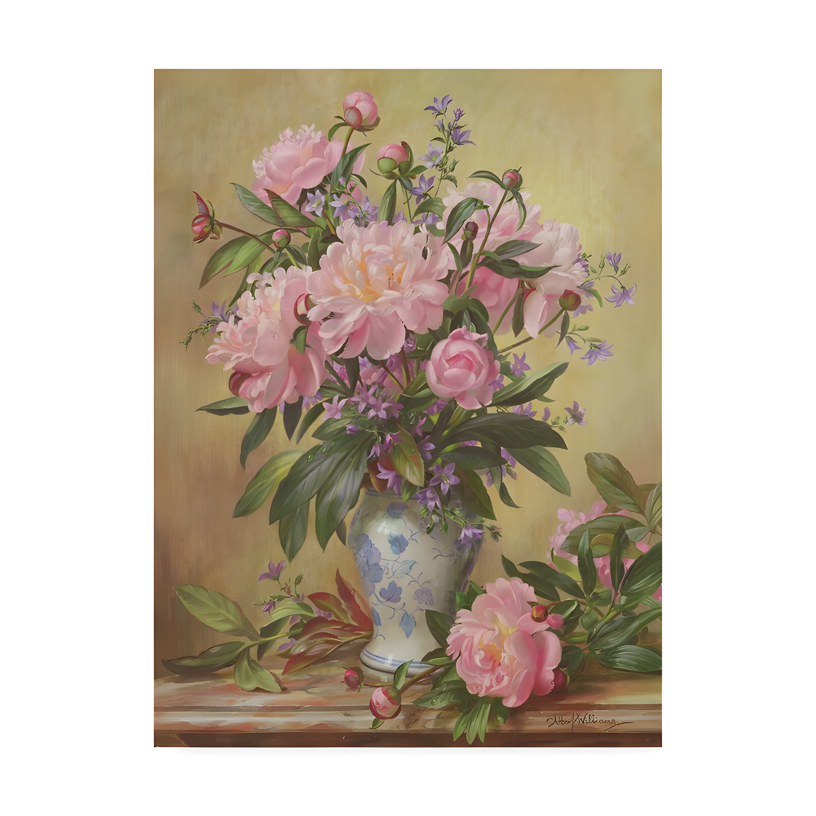Albert Williams " Vase Of Peonies And Canterbury Bells "